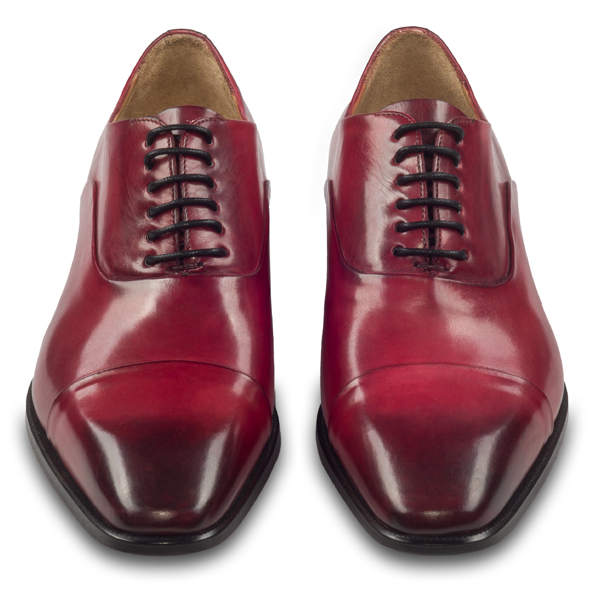 BRECOS Anzugschuhe | Captoe Oxford Schnürer rot, Kalbsleder, durchgenäht, paarweise Ansicht
