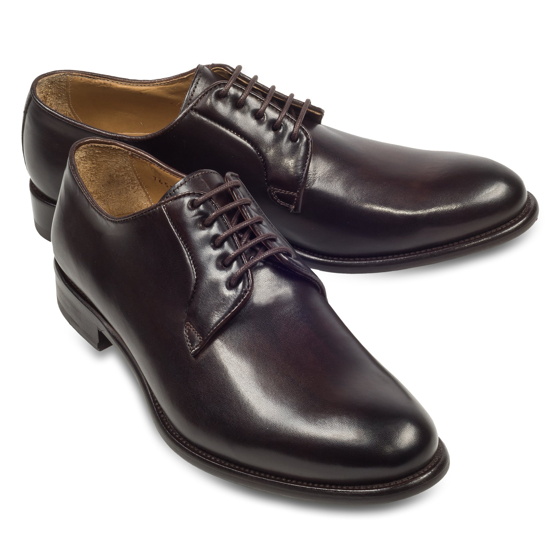 BRECOS Anzugschuhe | Plain Derby Schnürer dunkelbraun, Kalbsleder. Ansicht paarweise