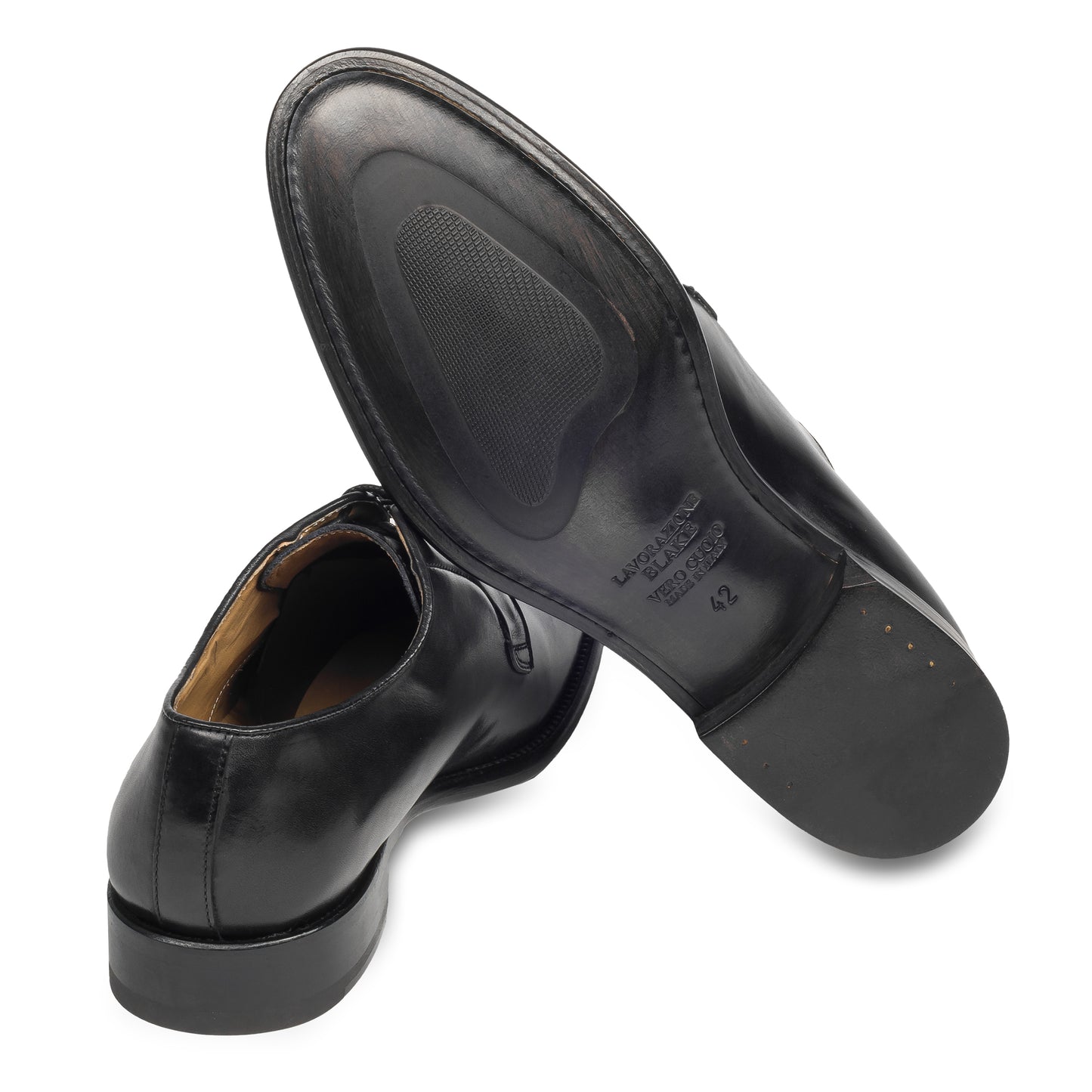 BRECOS Anzugschuhe | Plain Derby Schnürer schwarz, Kalbsleder. Ansicht Ferse und Sohle