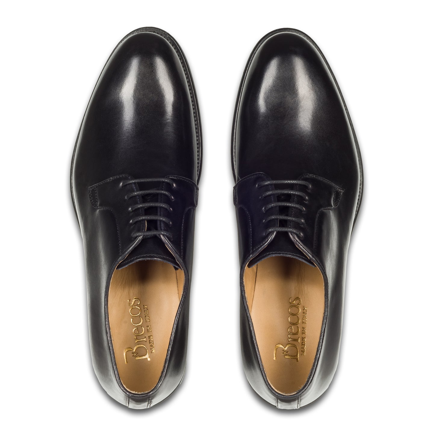 BRECOS Anzugschuhe | Plain Derby Schnürer schwarz, Kalbsleder. Ansicht paarweise Draufsicht