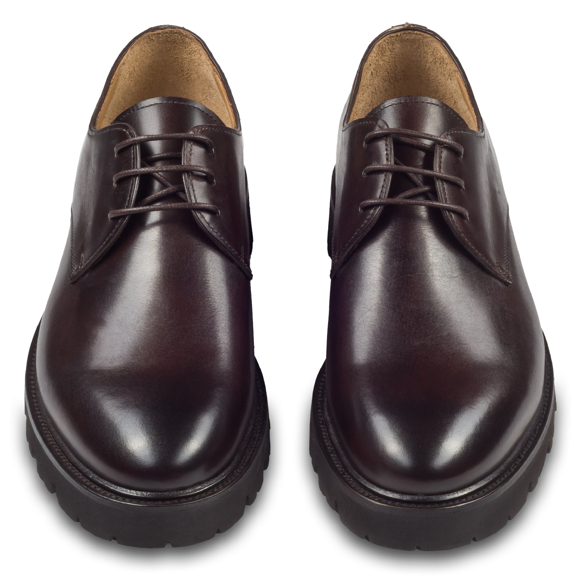 BRECOS Herren Schnür-Halbschuh aus Kalbsleder, dunkel braun. Mit ultraleichter Gummiprofil-Sohle. Handgefertigt und Durchgenäht. Paarweise Ansicht von vorne.