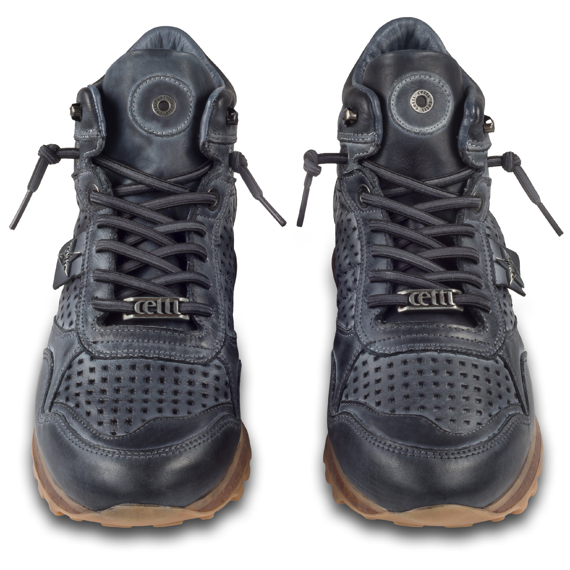CETTI Herren Leder Sneaker-Stiefel in blau, Modell C-1048 perforiertes Leder, handgefertigt. Paarweise Ansicht von vorne