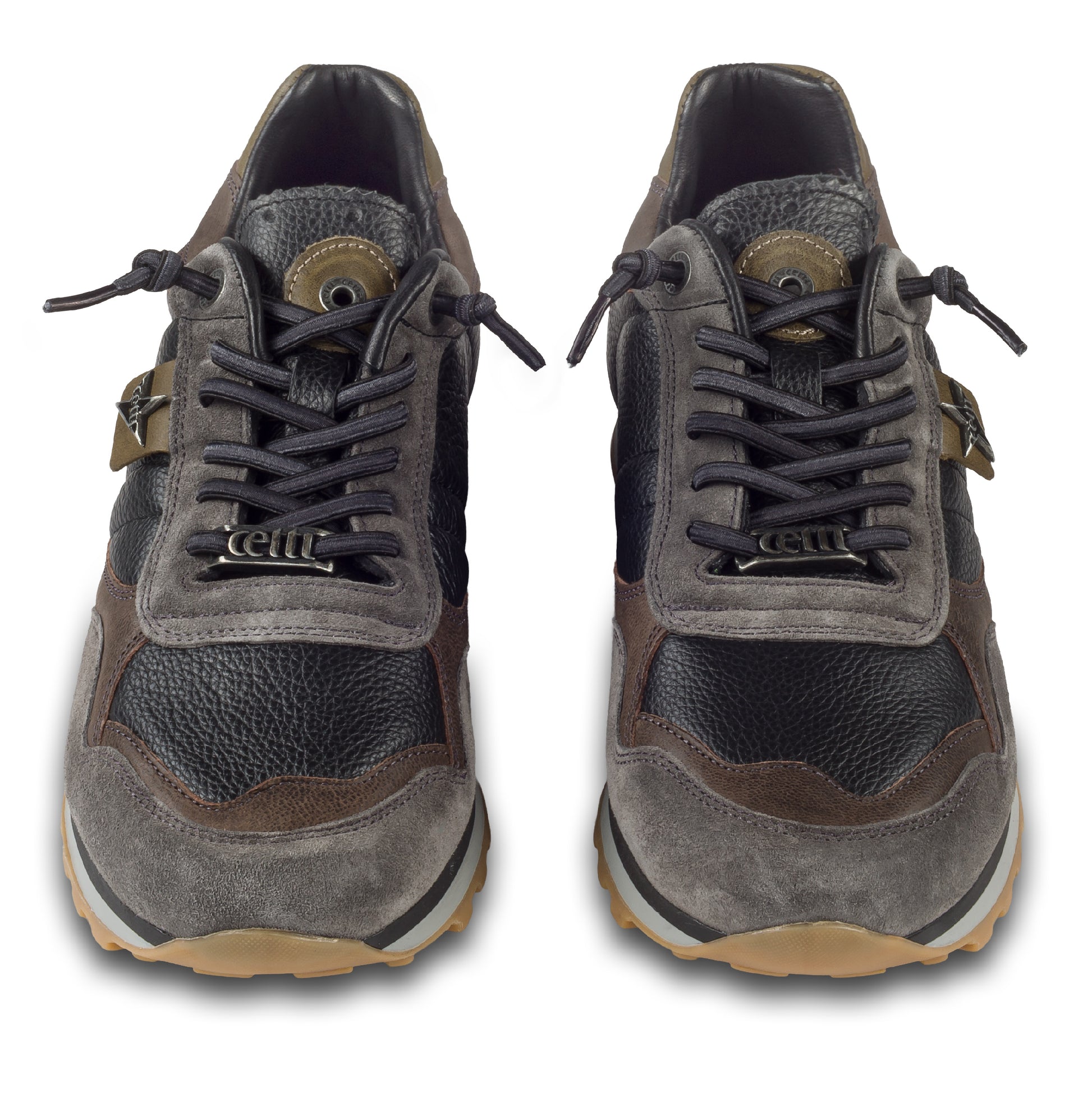 CETTI Herren Leder Sneaker in schwarz/braun/grau. Modell C-848 ante-napa-negro. Handgefertigt in Spanien. Paarweise Ansicht von vorne