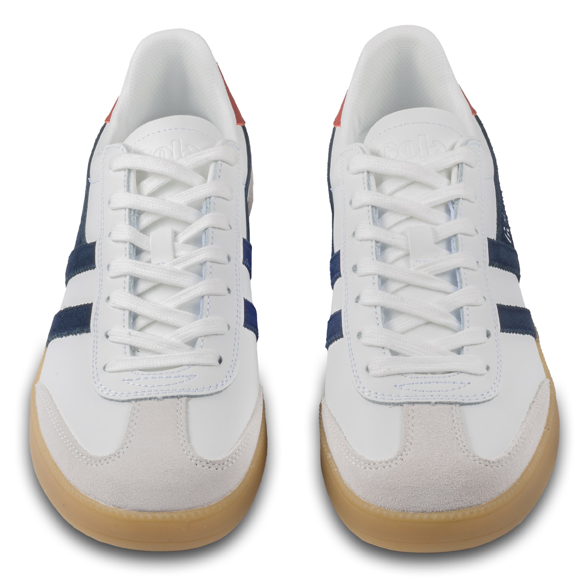 GOLA Herren Sneaker Viper Leather, weiß/blau. Modell CMB744 White/Navy/Rust/Gum. Paarweise Ansicht von vorne.