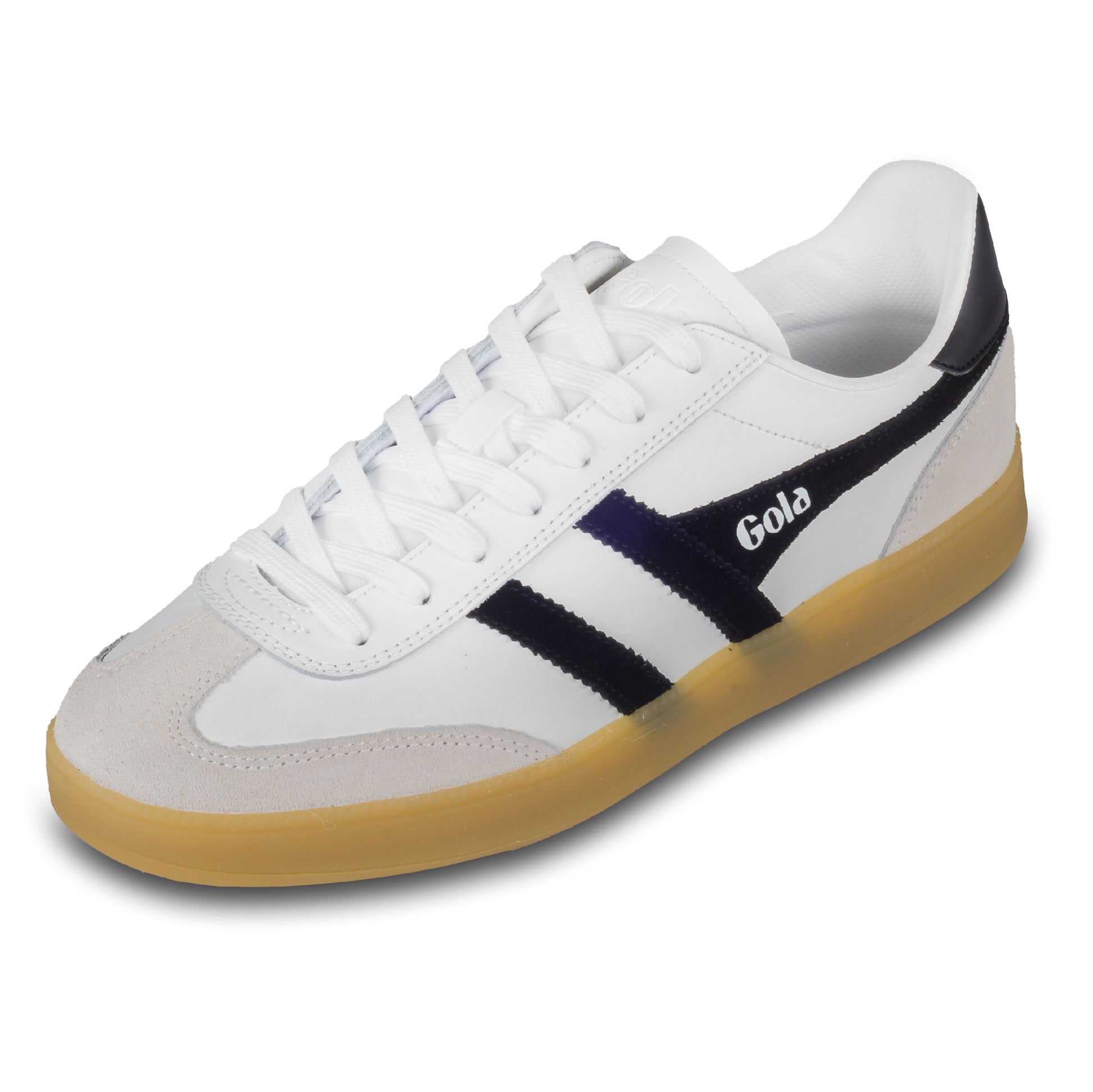 GOLA Herren Sneaker Viper Leather, weiß/schwarz. Modell CMB744 White/Black/Gum. Schräge Ansicht linker Schuh.