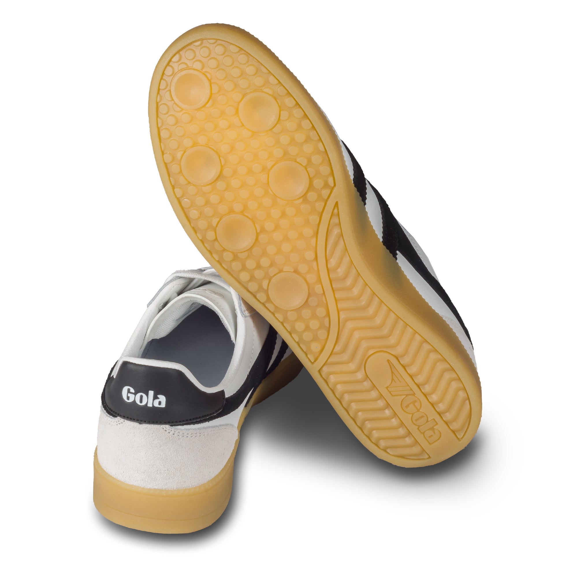GOLA Herren Sneaker Viper Leather, weiß/schwarz. Modell CMB744 White/Black/Gum. Ansicht der Ferse und Sohlenunterseite.