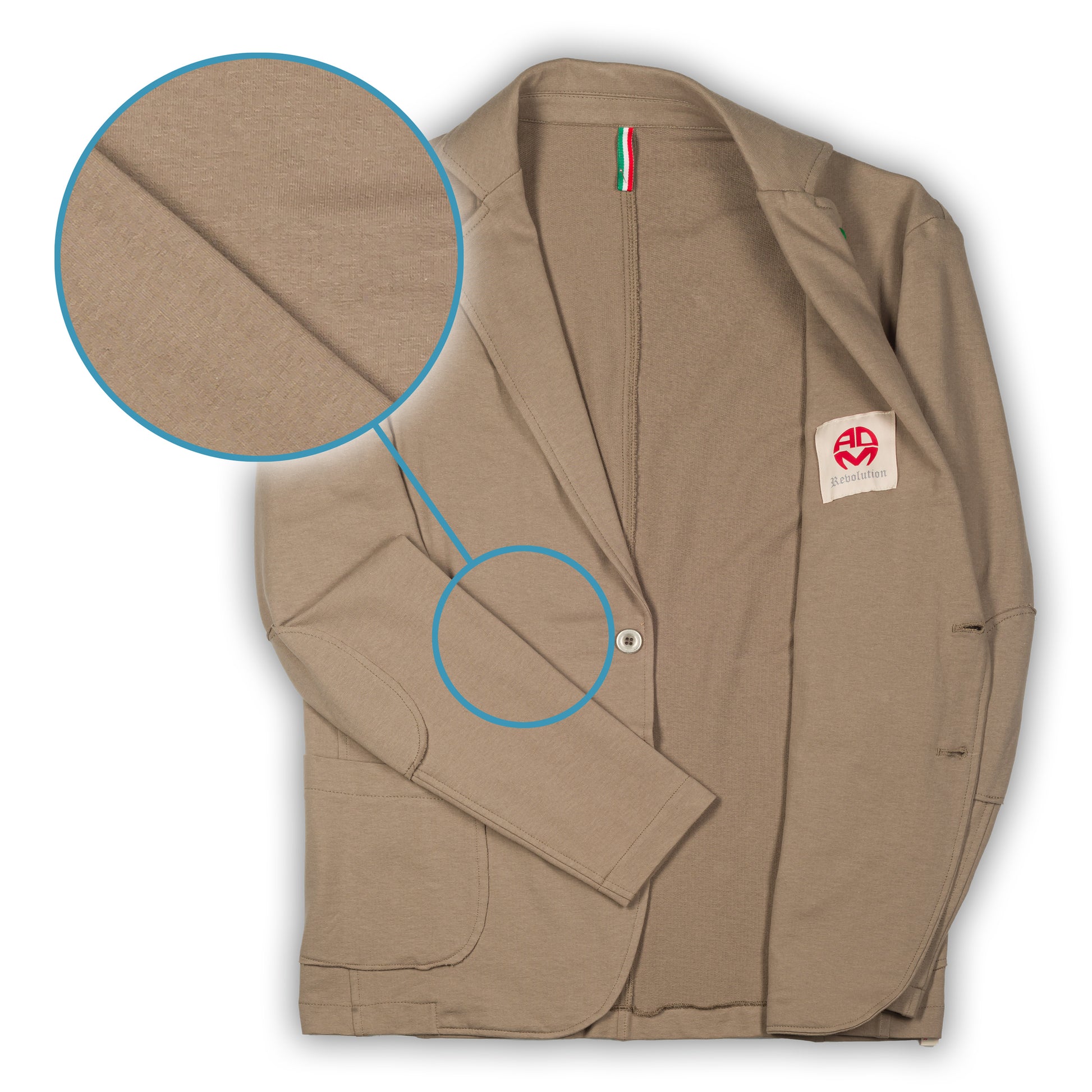 KARL MOMMOO Italienisches Herren-Sakko, beige Baumwolle. Ansicht Vorderseite und Detail