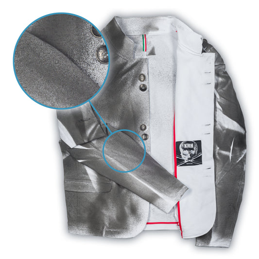 KARL MOMMOO Italienisches Herren-Sakko, grau Airbrush-Design, Baumwolle. Ansicht Vorderseite und Detail