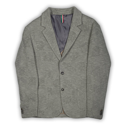 KARL MOMMOO Italienisches Herren-Sakko, hellgrau mit dunkelgrau gemustert, Viskose und Baumwolle. Ansicht Vorderseite