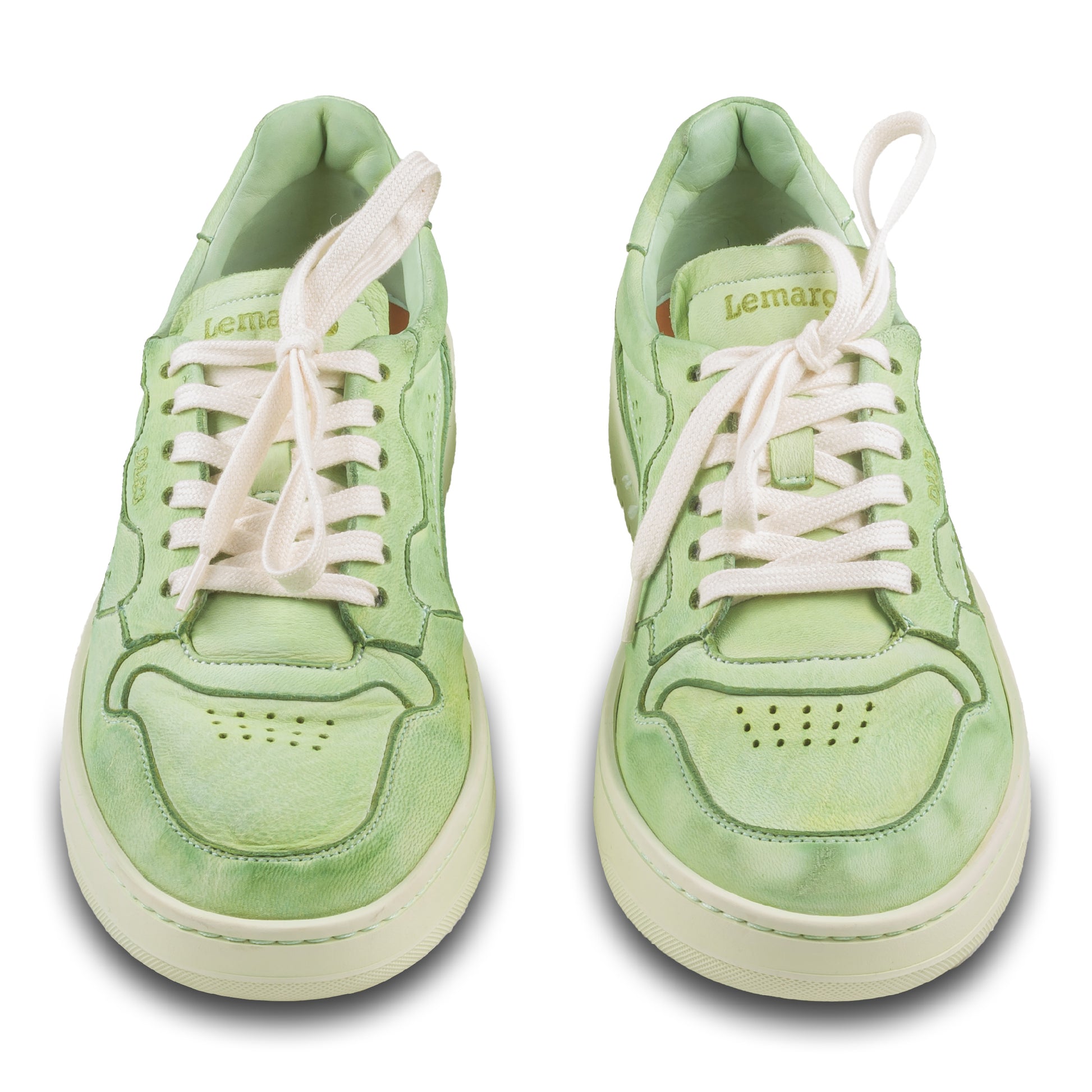 Lemargo Herren Leder Sneaker grün, Modell HB01A Cervo Salvia, Hirschleder, Paarweise Ansicht von vorne
