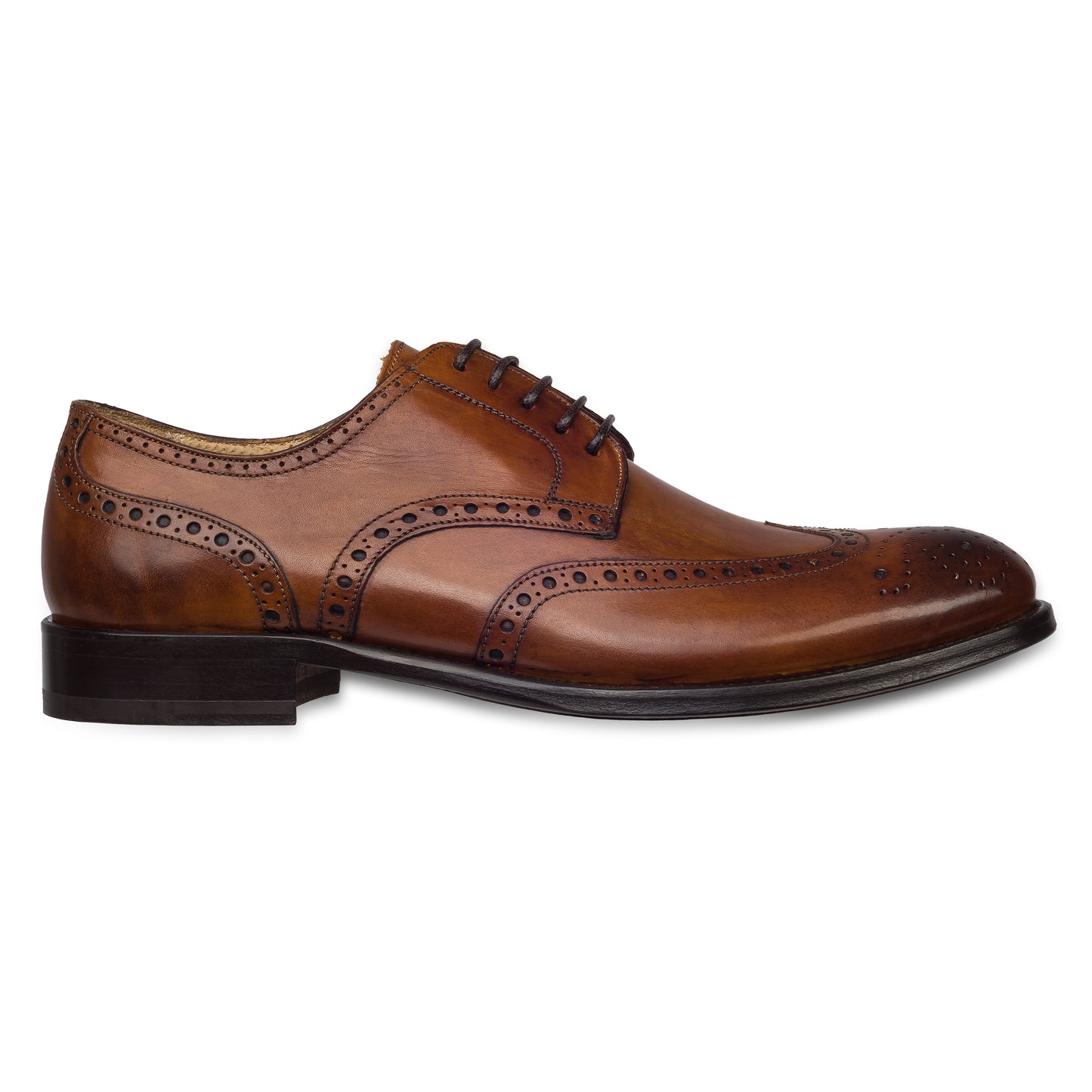 BRECOS Anzugschuhe | Full-Brogue Derby Budapester-Stil cognac braun, Kalbsleder. Ansicht Außenseite rechter Schuh