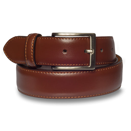 Anzuggürtel kastanien braun aus Leder, 3.5 cm breit, Schließe silber