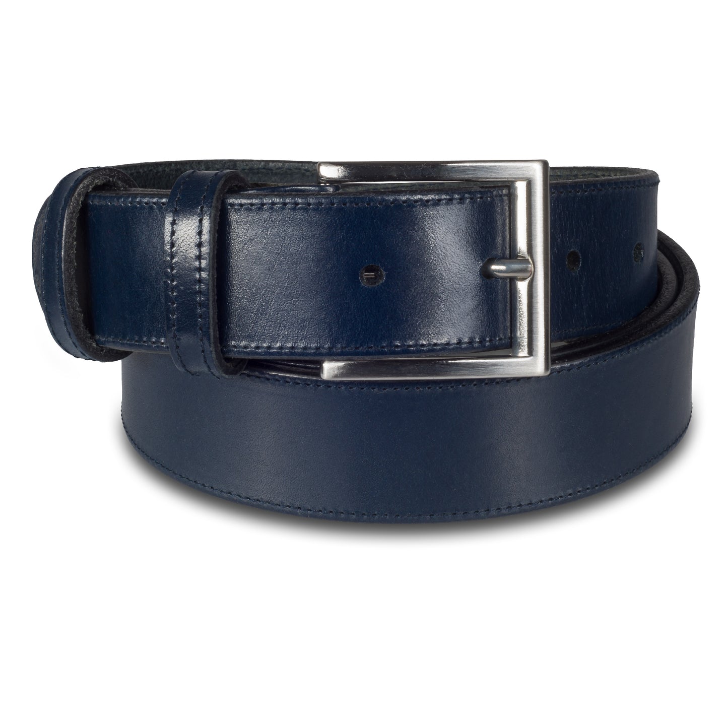 Herren Anzuggürtel marineblau aus Vollrindleder. 3,3 cm breit mit mattierter nickelfreien Dornschließe