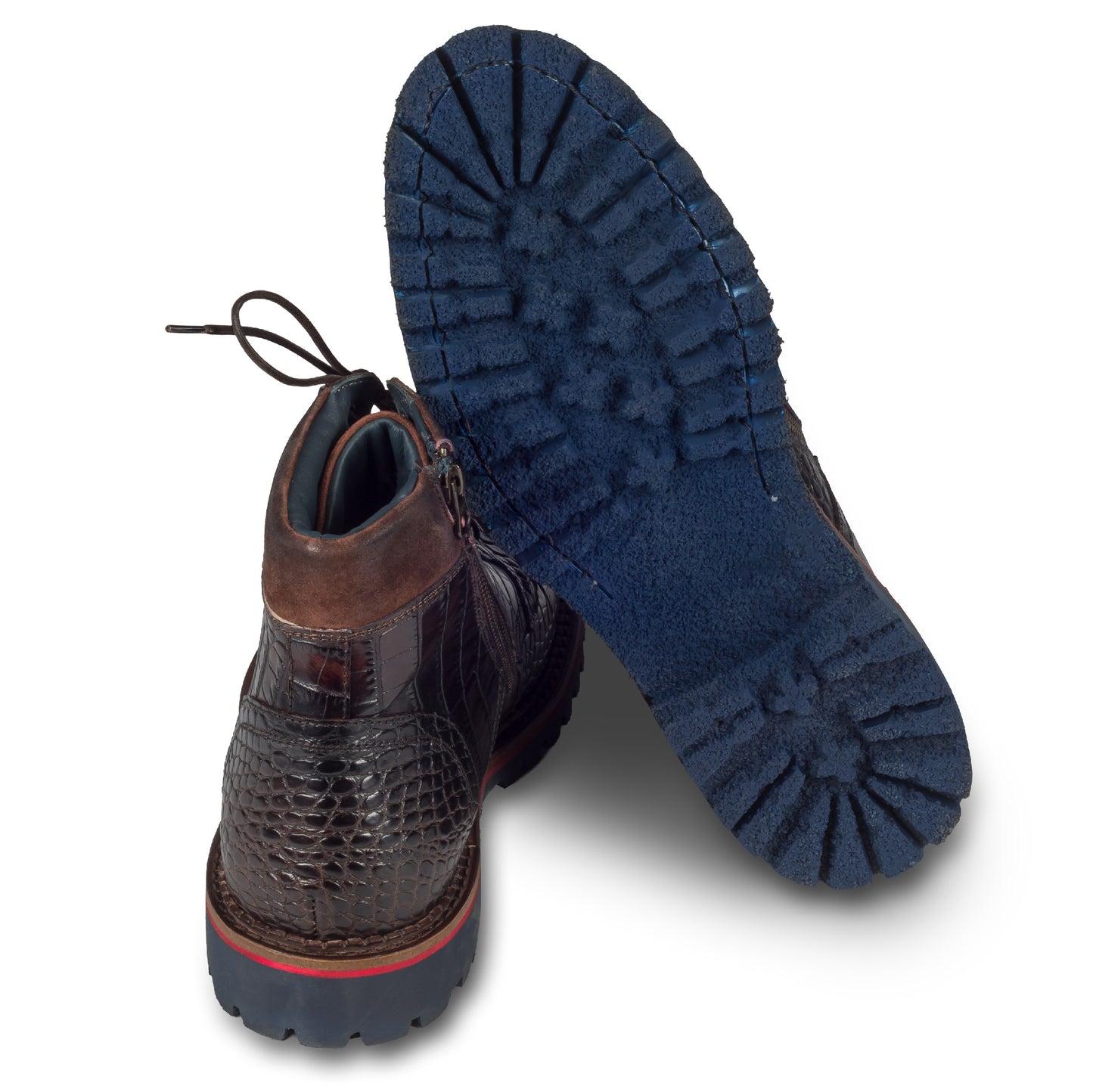 LORENZI Schnürstiefelette Herren mit Reißverschluß und Ziernaht, dunkel braun, Kalbsleder. Handgefertigt / durchgenäht in Italien. Ansicht Sohlenunterseite und Ferse