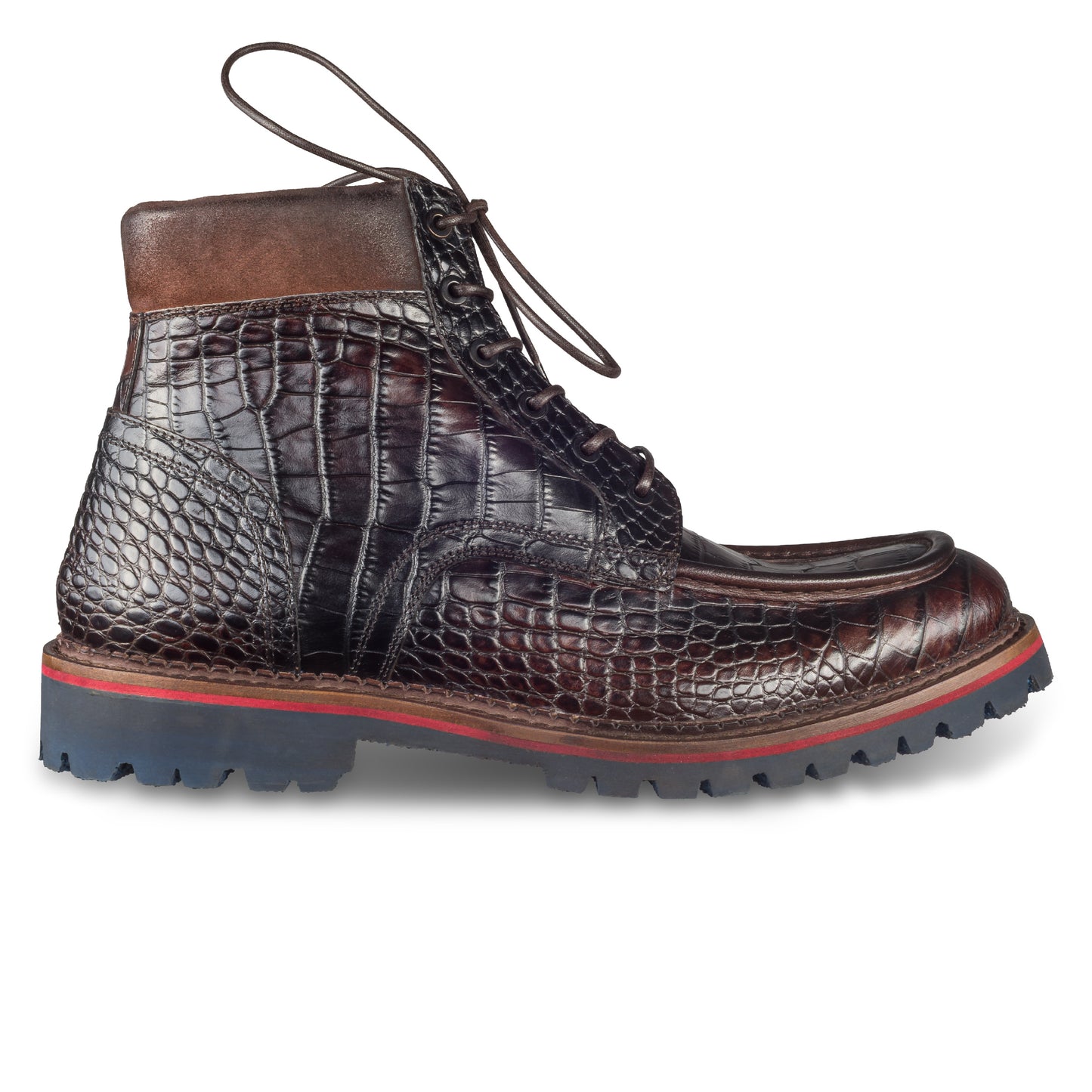 LORENZI Schnürstiefelette Herren mit Reißverschluß und Ziernaht, dunkel braun, Kalbsleder. Handgefertigt / durchgenäht in Italien. Ansicht Außenseite rechter Schuh