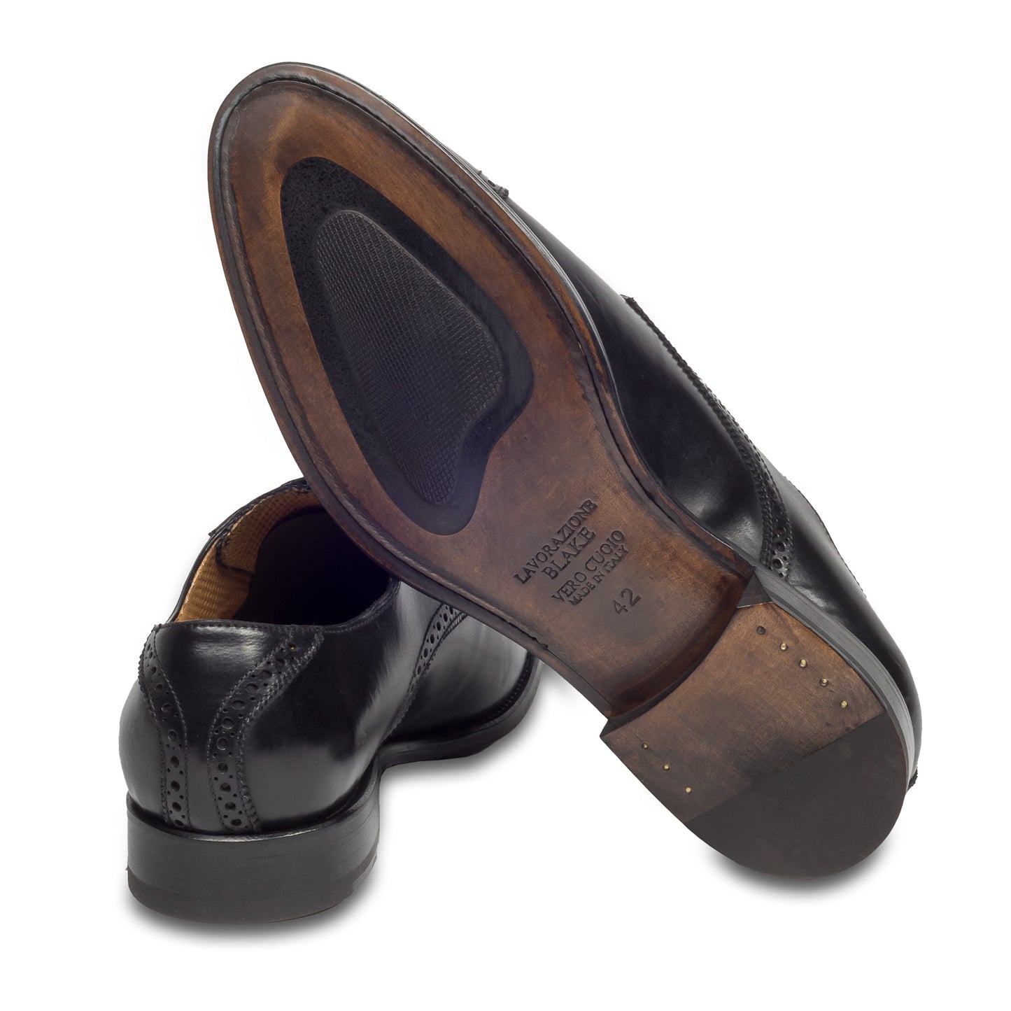BRECOS Anzugschuhe | Quarter-Brogue Derby schwarz, Kalbsleder Schnürer, durchgenäht