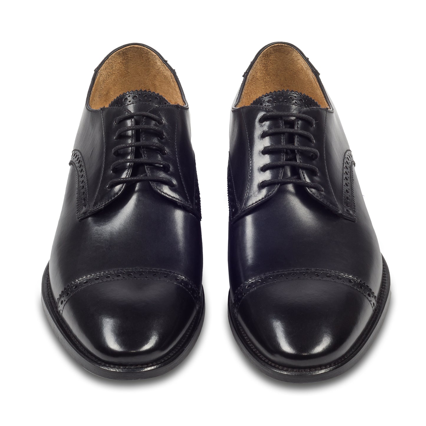 BRECOS Anzugschuhe | Quarter-Brogue Derby schwarz, Kalbsleder Schnürer, durchgenäht