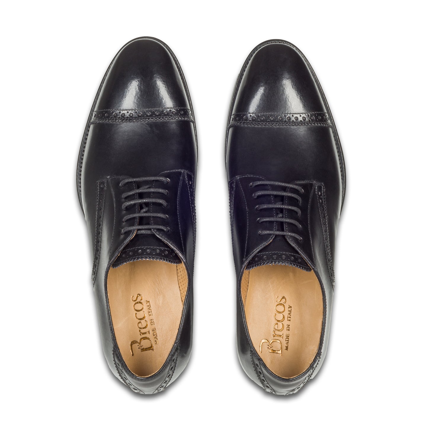 BRECOS Anzugschuhe | Quarter-Brogue Derby schwarz, Kalbsleder Schnürer, durchgenäht