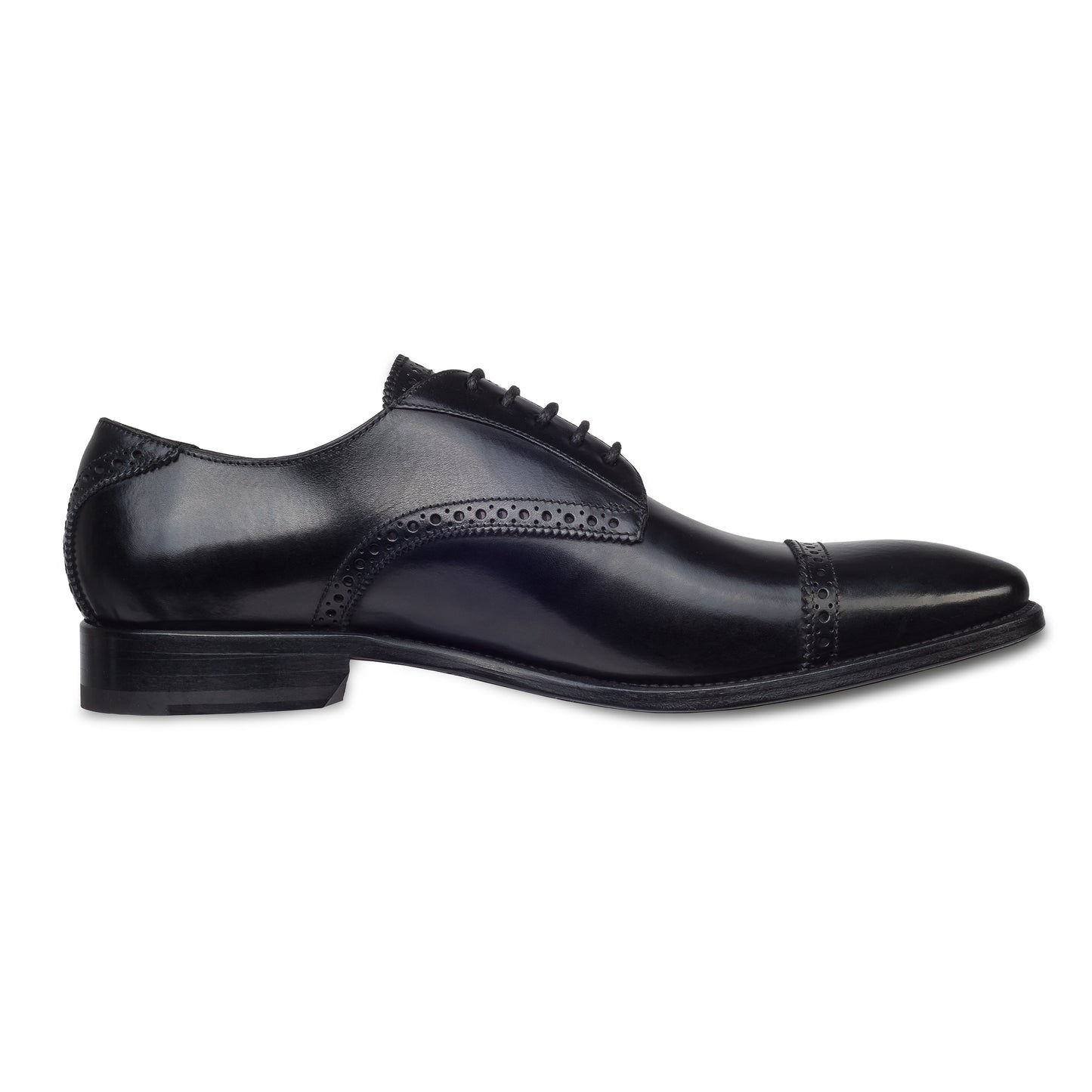 BRECOS Anzugschuhe | Quarter-Brogue Derby schwarz, Kalbsleder Schnürer, durchgenäht