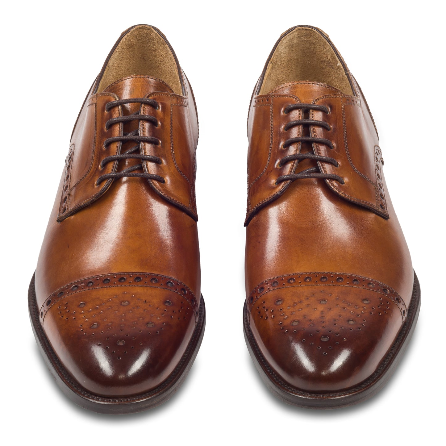 BRECOS Anzugschuhe | Half-Brogue Derby cognac braun, Kalbsleder Schnürer, durchgenäht