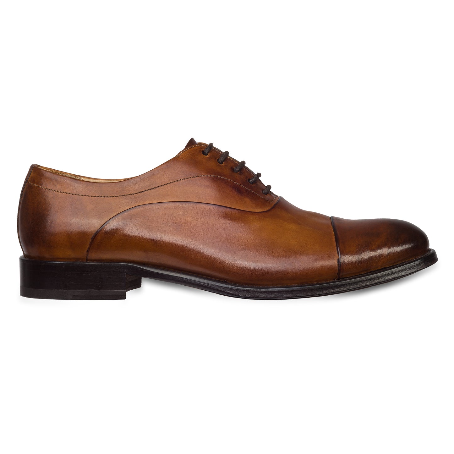 BRECOS Anzugschuhe | Captoe Oxford Schnürer cognac braun, Kalbsleder, durchgenäht