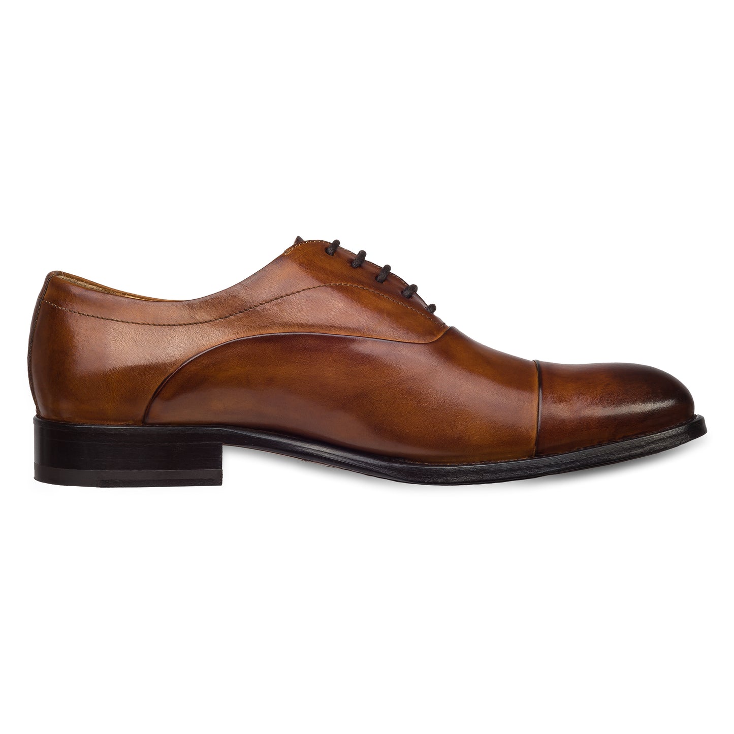 BRECOS Anzugschuhe | Captoe Oxford Schnürer cognac braun, Kalbsleder, durchgenäht