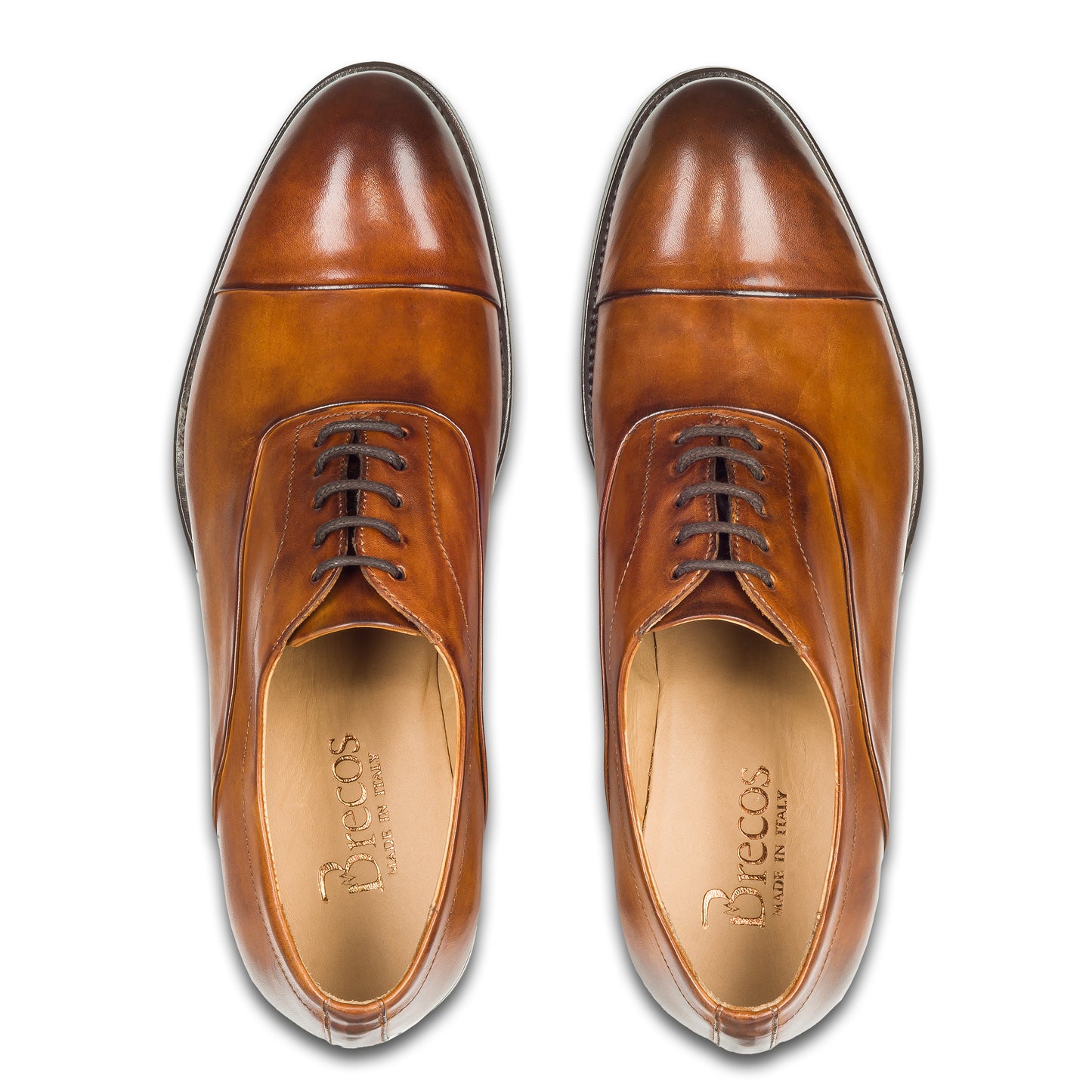 BRECOS Anzugschuhe | Captoe Oxford Schnürer cognac braun, Kalbsleder, durchgenäht