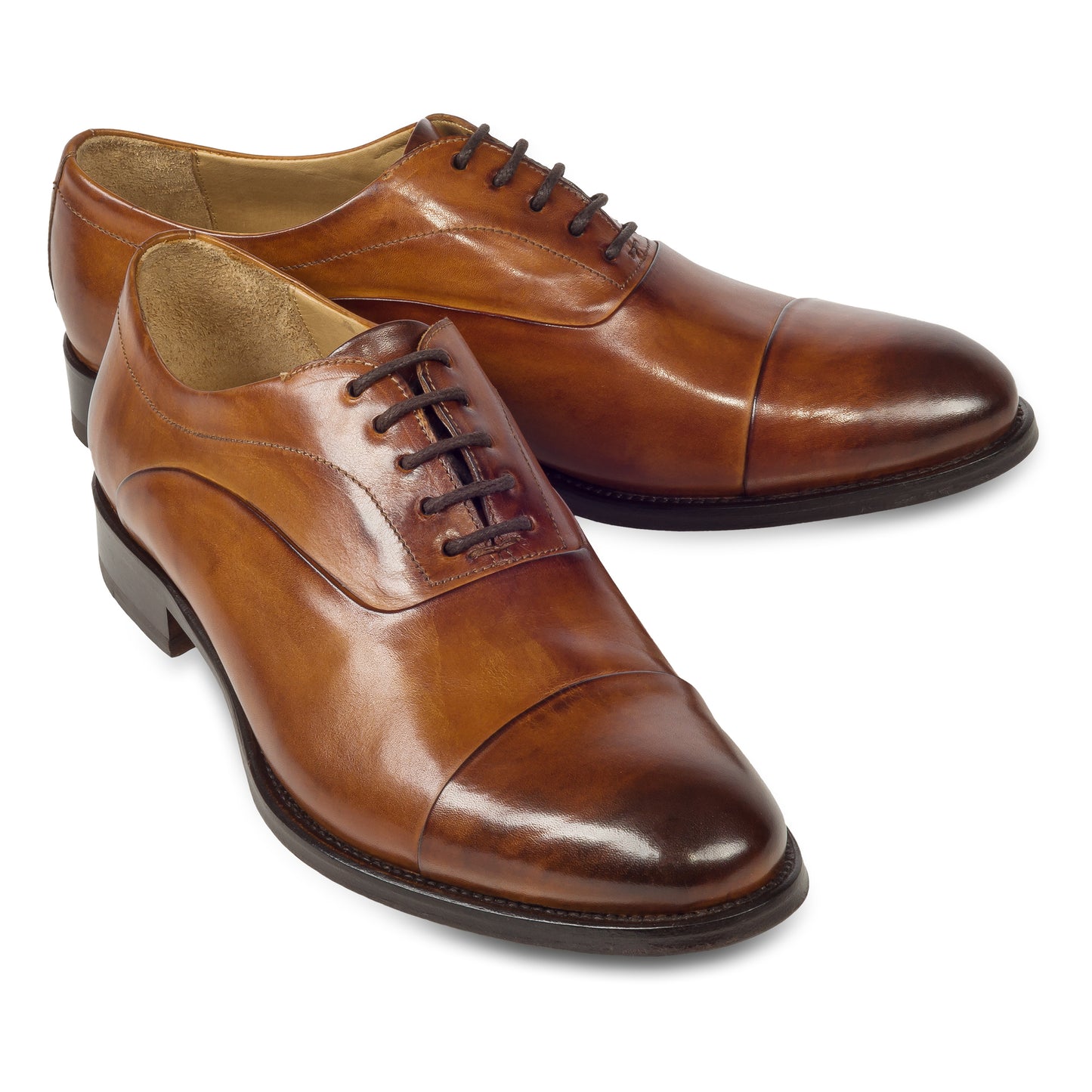 BRECOS Anzugschuhe | Captoe Oxford Schnürer cognac braun, Kalbsleder, durchgenäht
