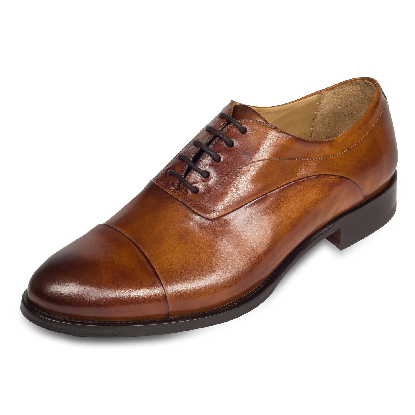BRECOS Anzugschuhe | Captoe Oxford Schnürer cognac braun, Kalbsleder, durchgenäht