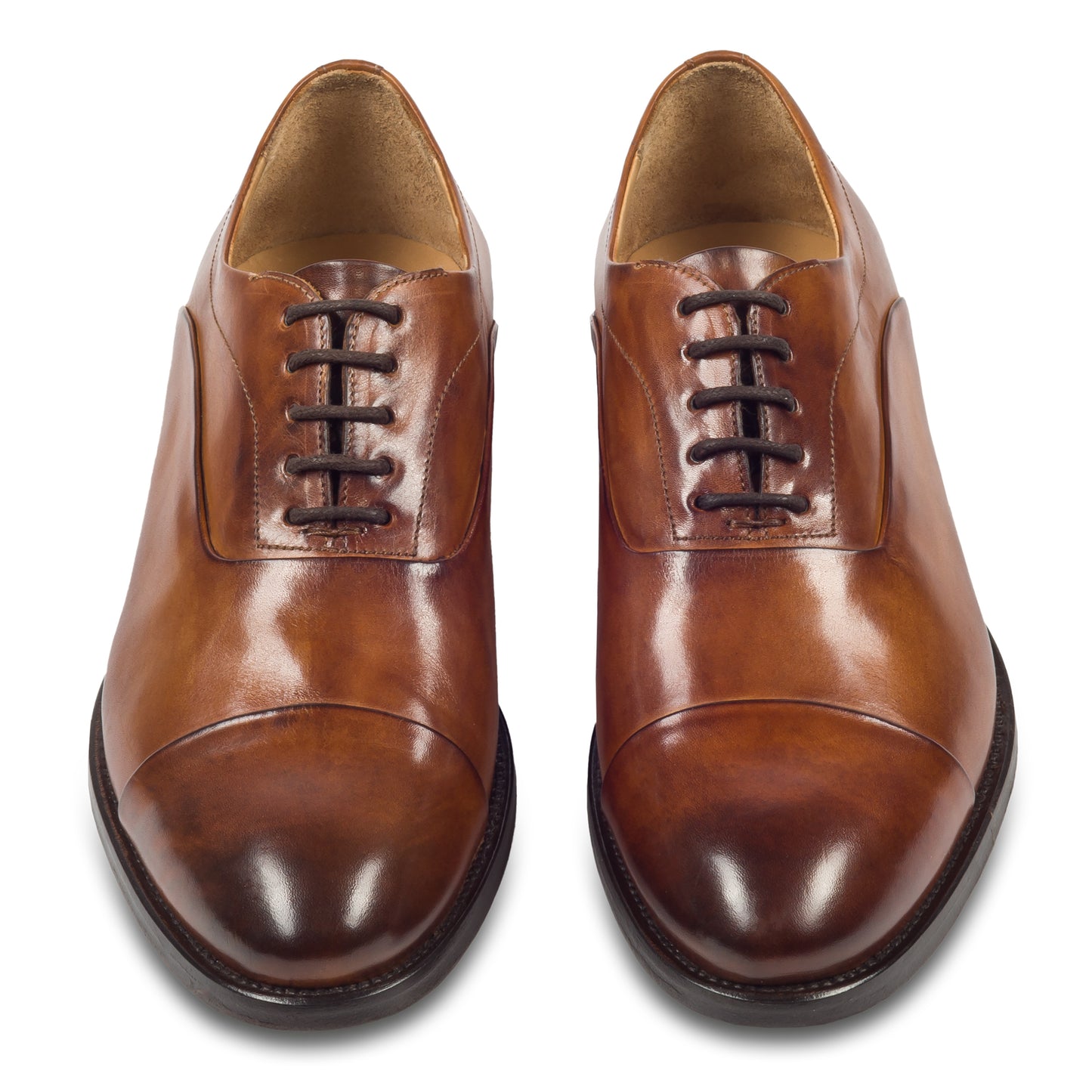 BRECOS Anzugschuhe | Captoe Oxford Schnürer cognac braun, Kalbsleder, durchgenäht