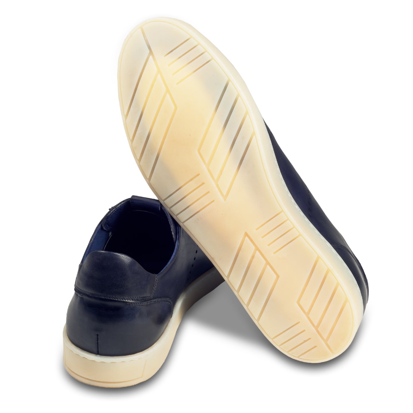 BRECOS Sneaker Herren blau, beige Sohle - Leder, durchgenäht | Gr. 43/44 SALE %
