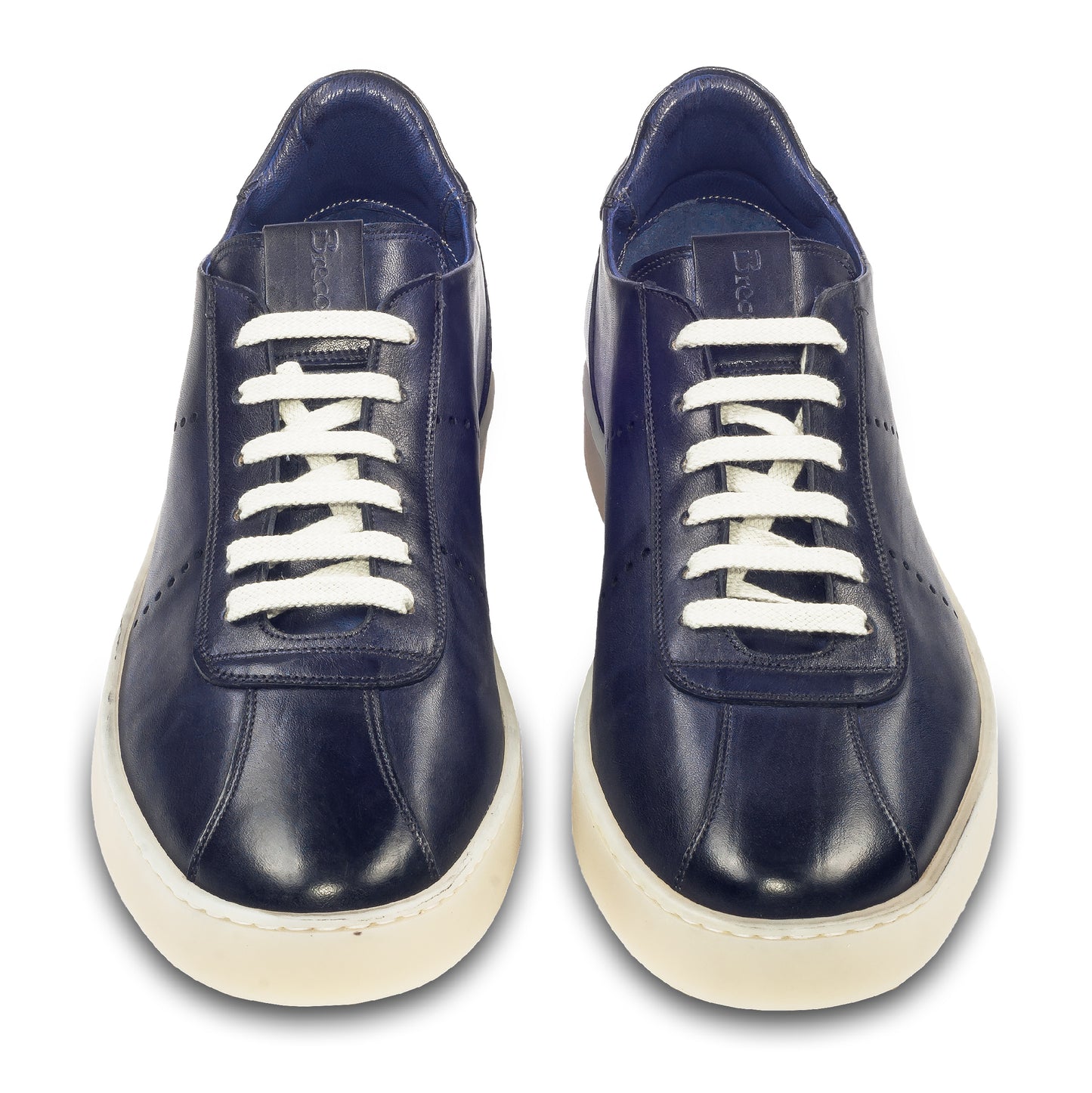 BRECOS Sneaker Herren blau, beige Sohle - Leder, durchgenäht | Gr. 43/44 SALE %