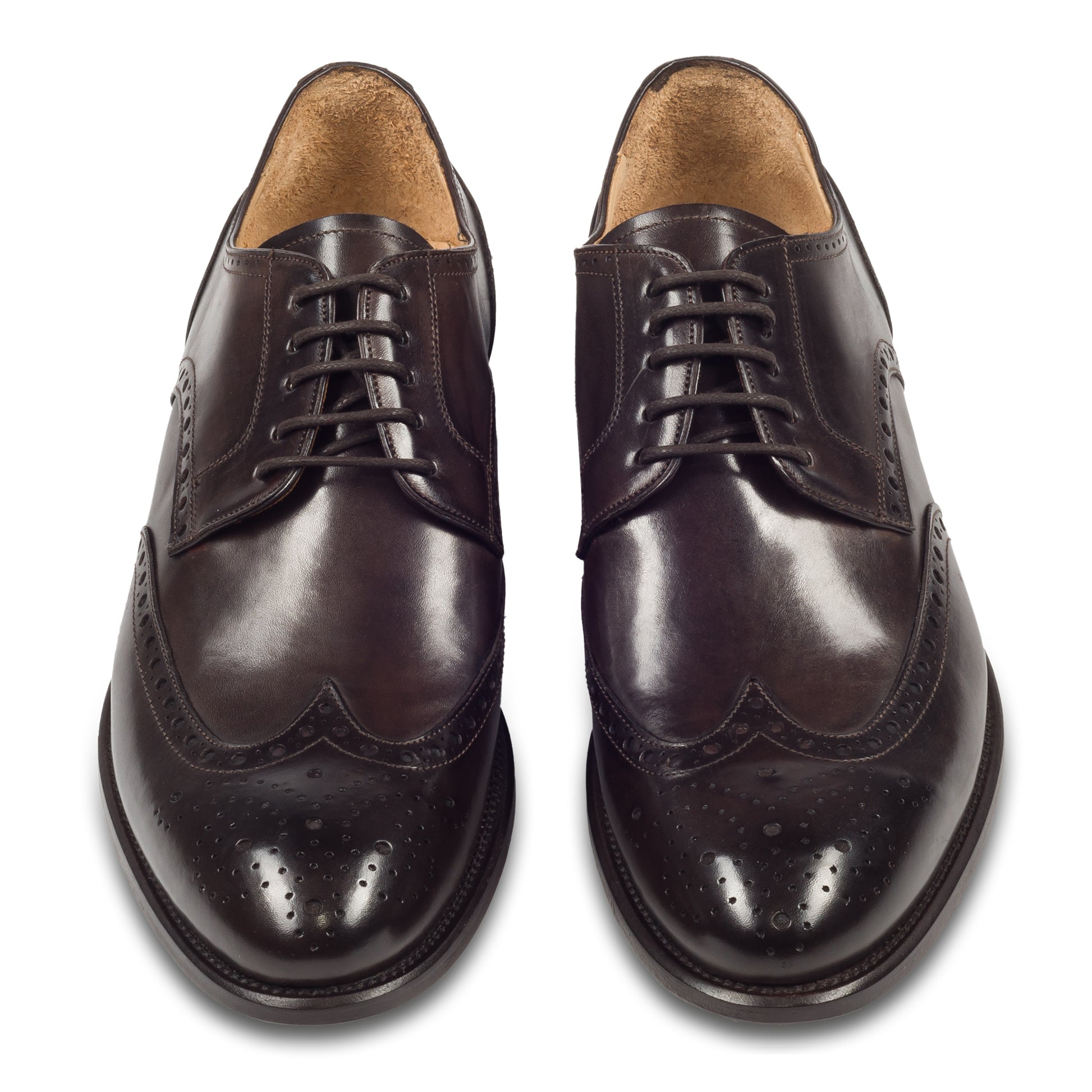 BRECOS Anzugschuhe | Full-Brogue Derby Budapester-Stil dunkelbraun, Kalbsleder. Ansicht paarweise