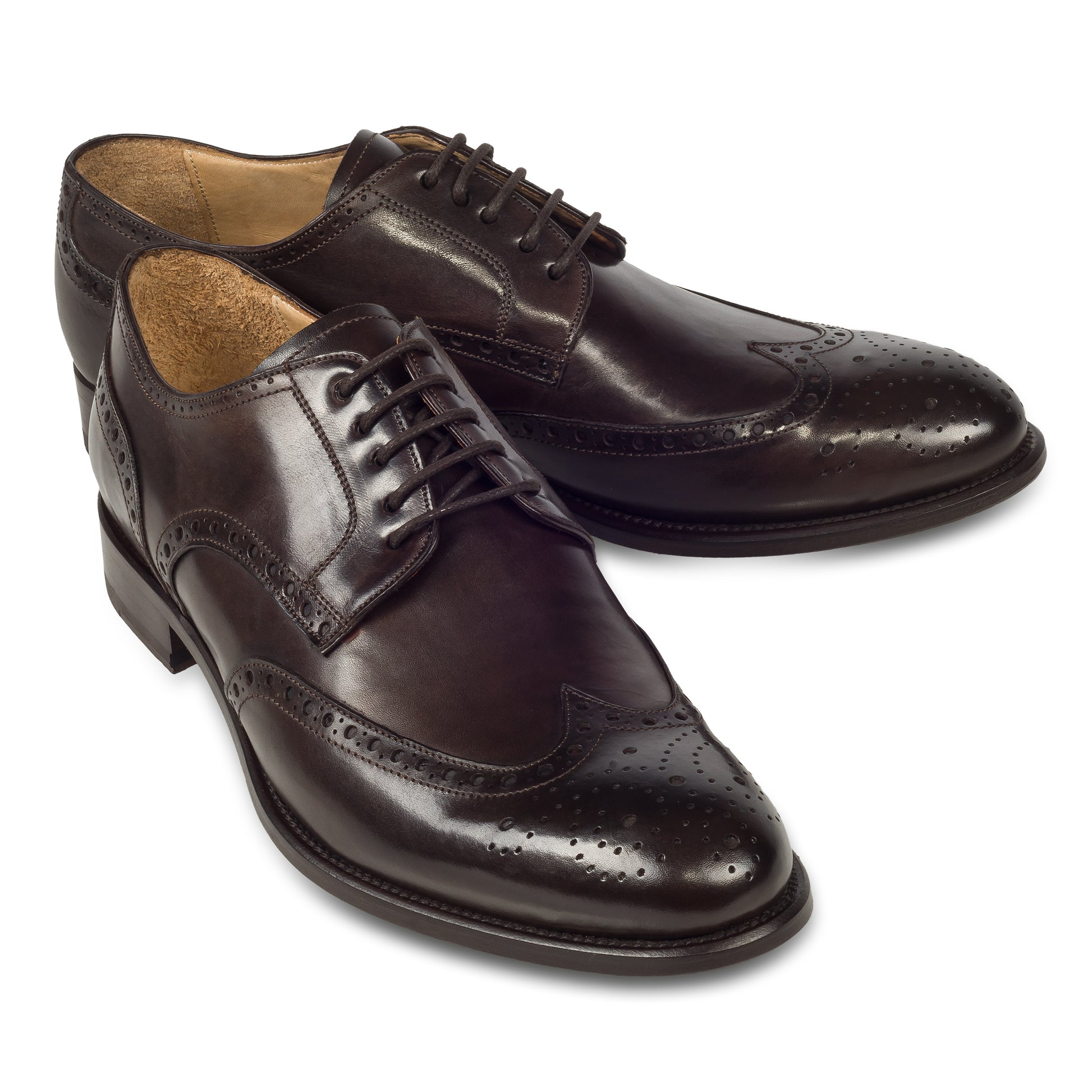 BRECOS Anzugschuhe | Full-Brogue Derby Budapester-Stil dunkelbraun, Kalbsleder. Ansicht paarweise