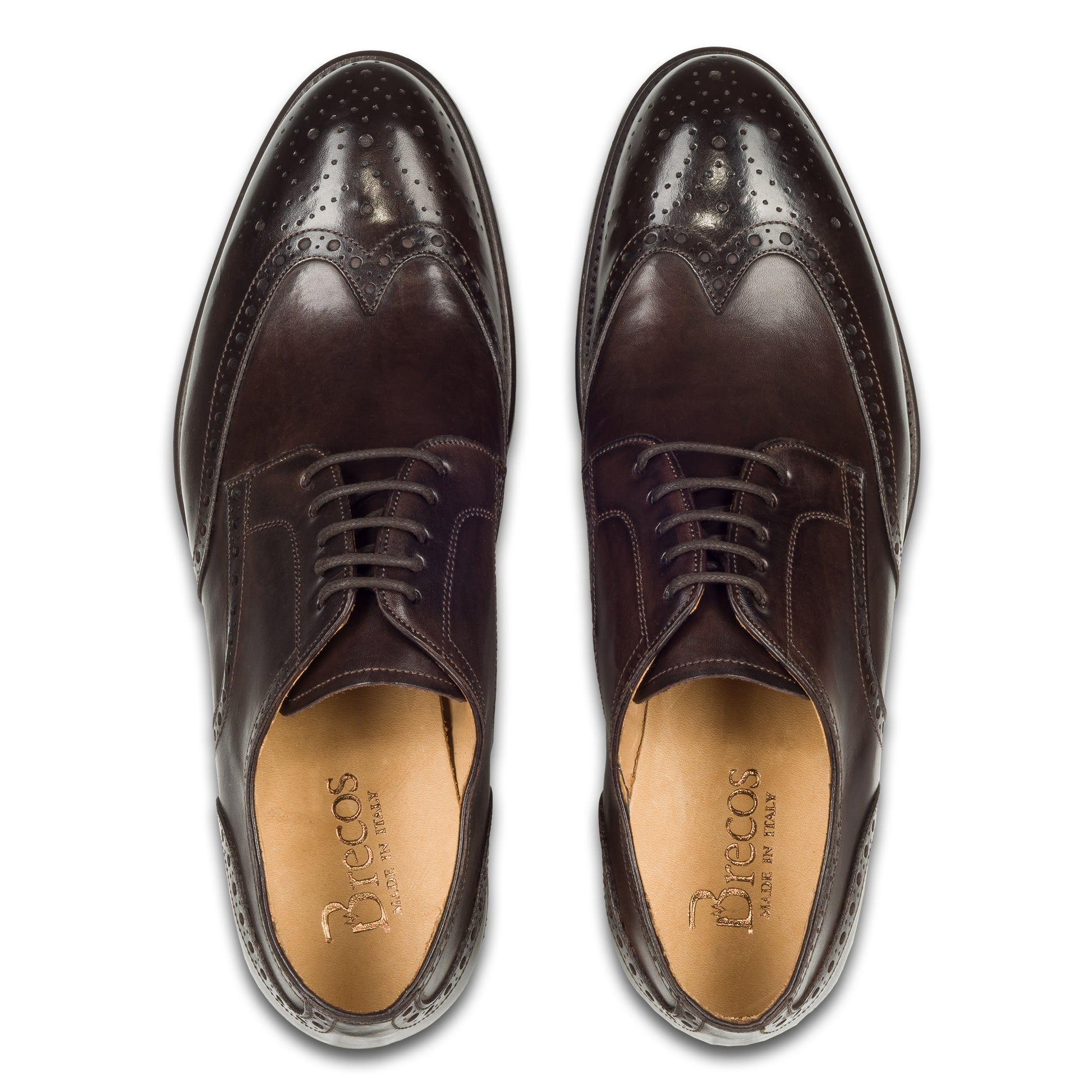 BRECOS Anzugschuhe | Full-Brogue Derby Budapester-Stil dunkelbraun, Kalbsleder. Ansicht paarweise Draufsicht