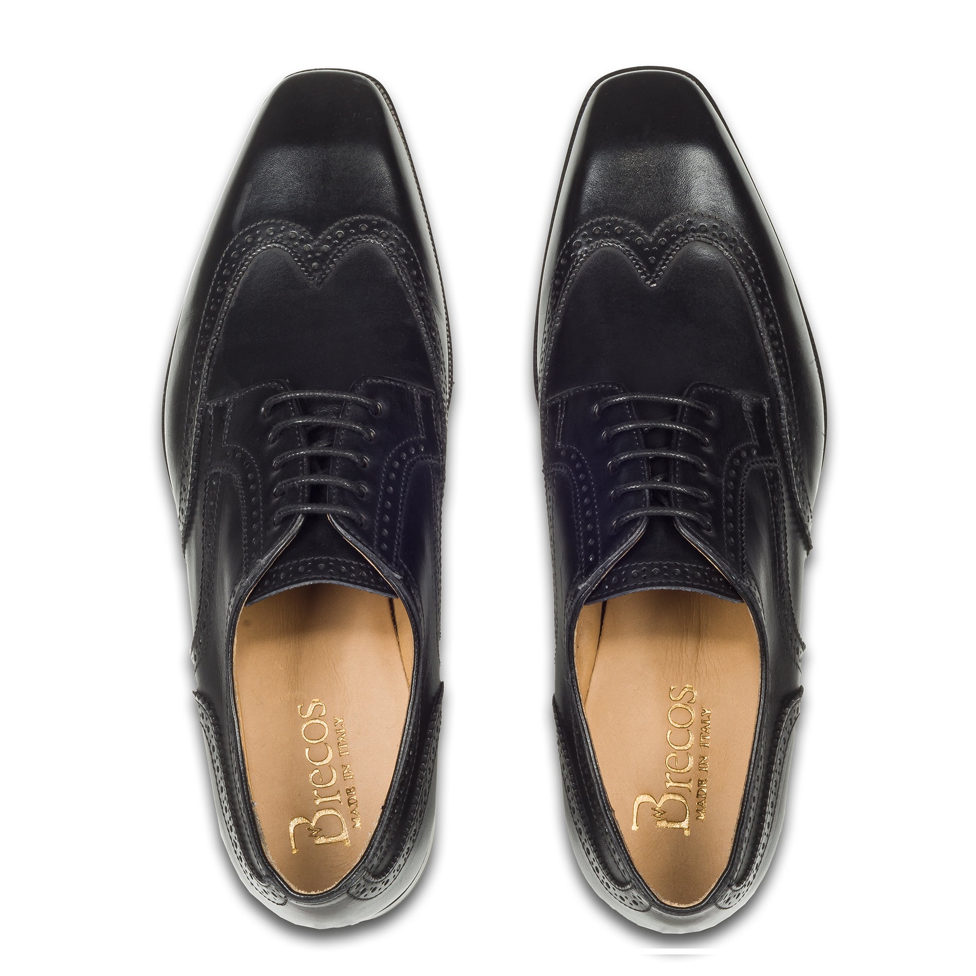 BRECOS Anzugschuhe | Full-Brogue Derby Budapester-Stil schwarz, Kalbsleder. Ansicht paarweise Draufsicht