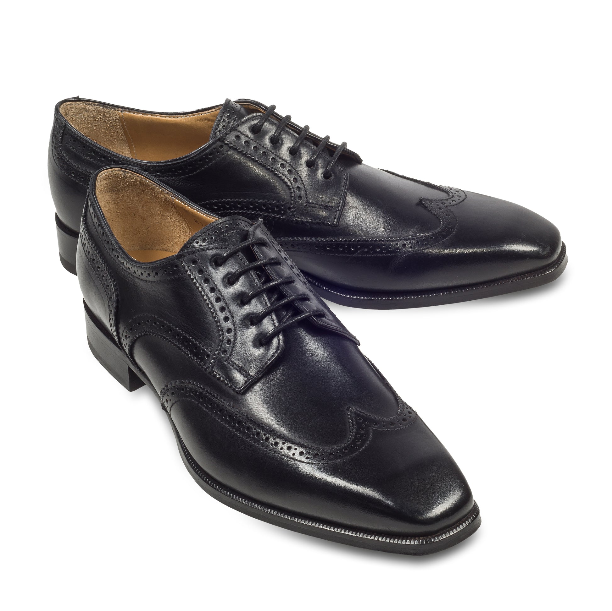 BRECOS Anzugschuhe | Full-Brogue Derby Budapester-Stil schwarz, Kalbsleder. Ansicht paarweise
