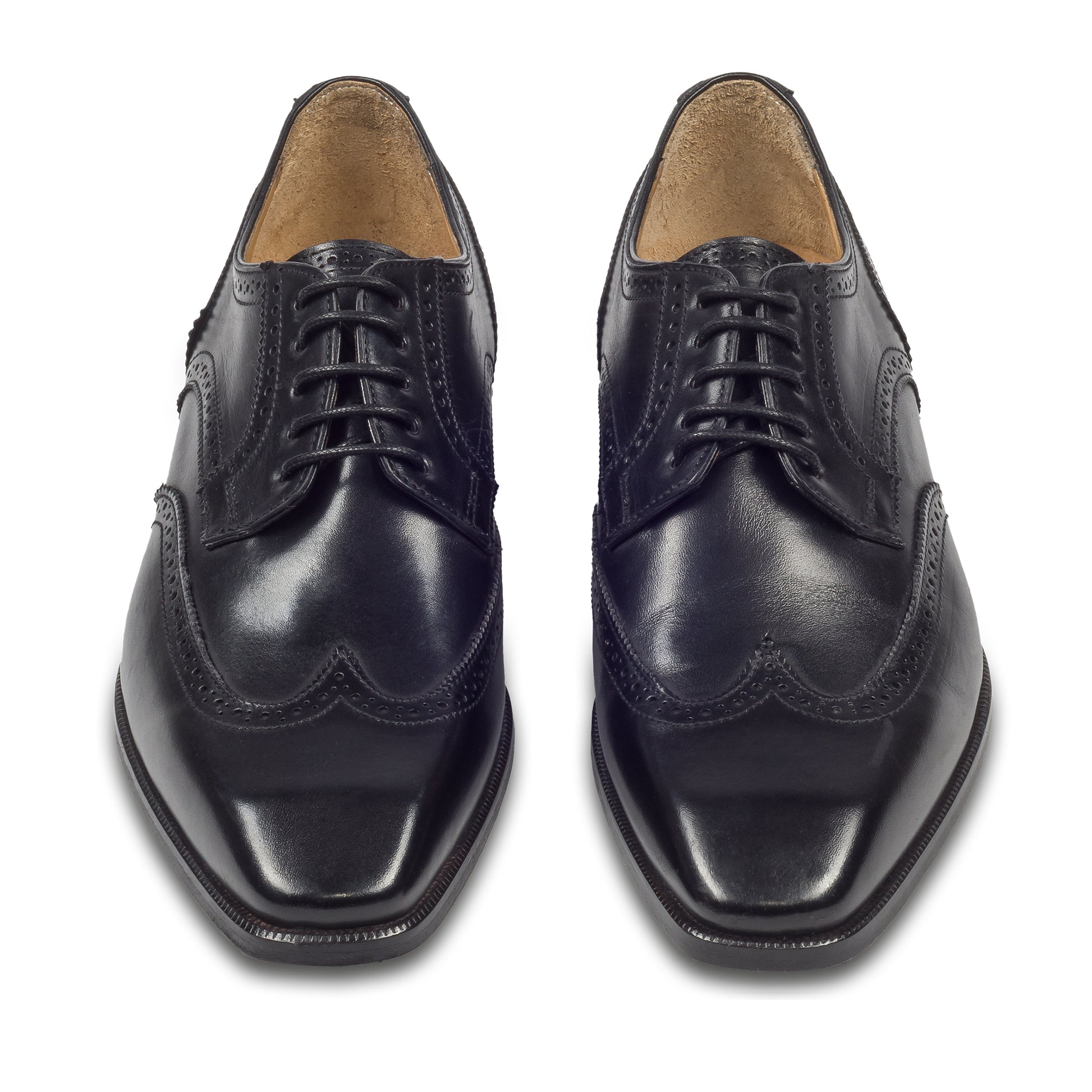 BRECOS Anzugschuhe | Full-Brogue Derby Budapester-Stil schwarz, Kalbsleder. Ansicht paarweise von vorne