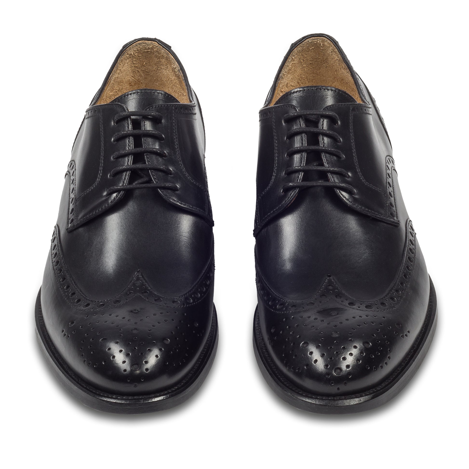 BRECOS Anzugschuhe | Full-Brogue Derby Budapester-Stil schwarz, Kalbsleder. Ansicht paarweise