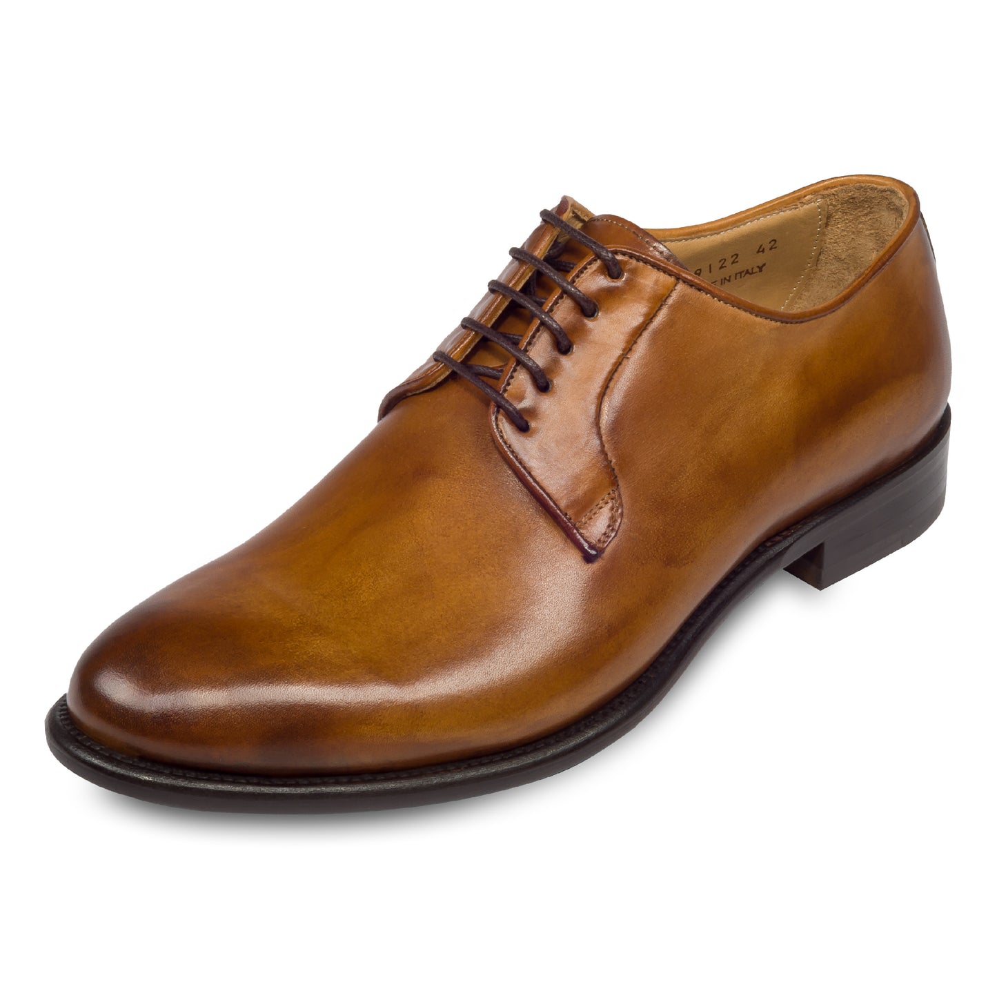 Brecos - Durchgenähter Plain Derby cognac braun, schräge Ansicht einzelner Schuh