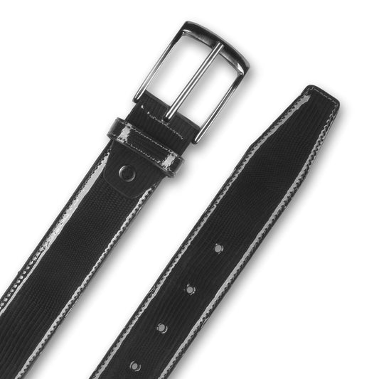 Lack-Ledergürtel grau mit schwarz 3,3 cm breit