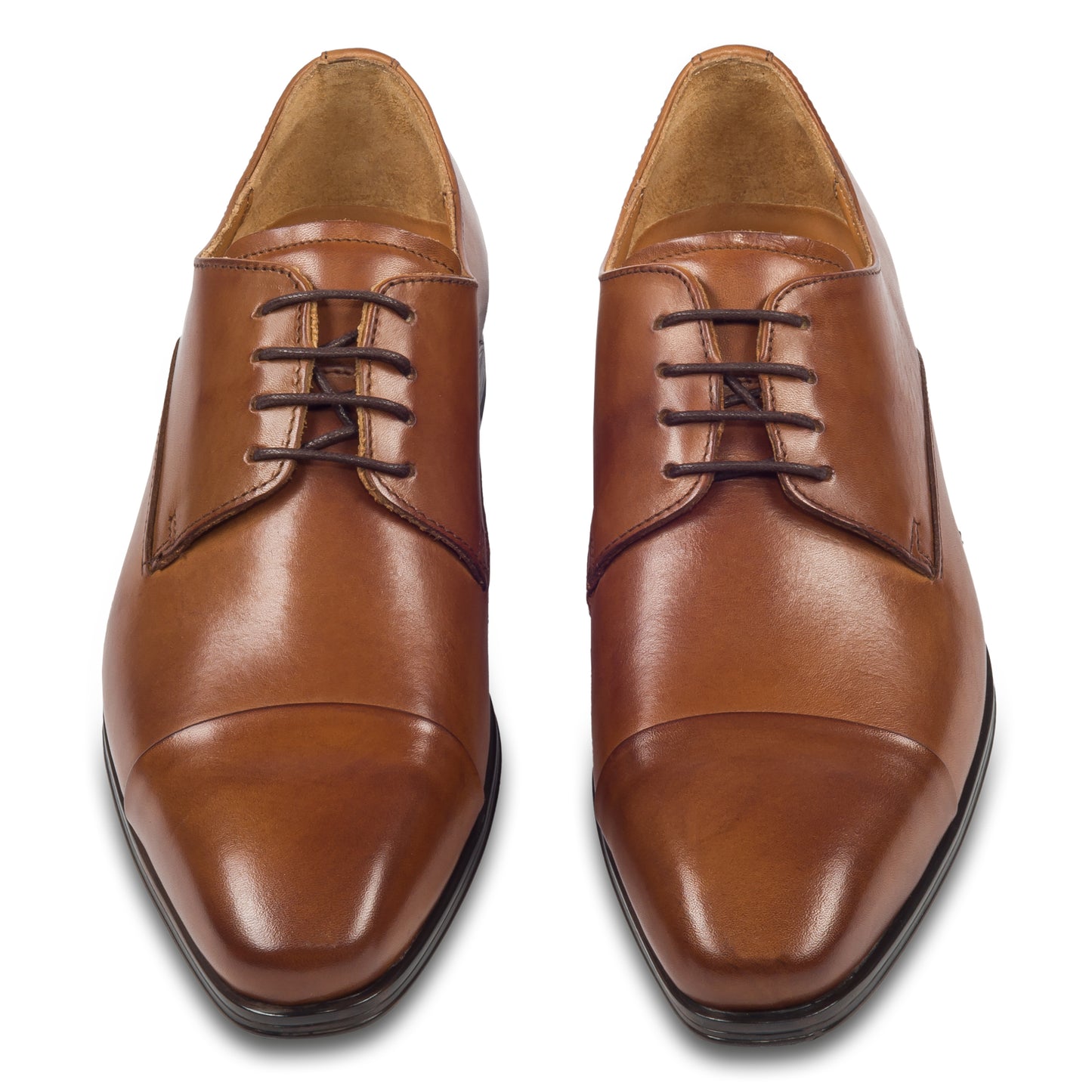 Nicola Benson Anzugschuh, Captoe Derby mittelbraun / cognac braun. Ansicht paarweise von vorne
