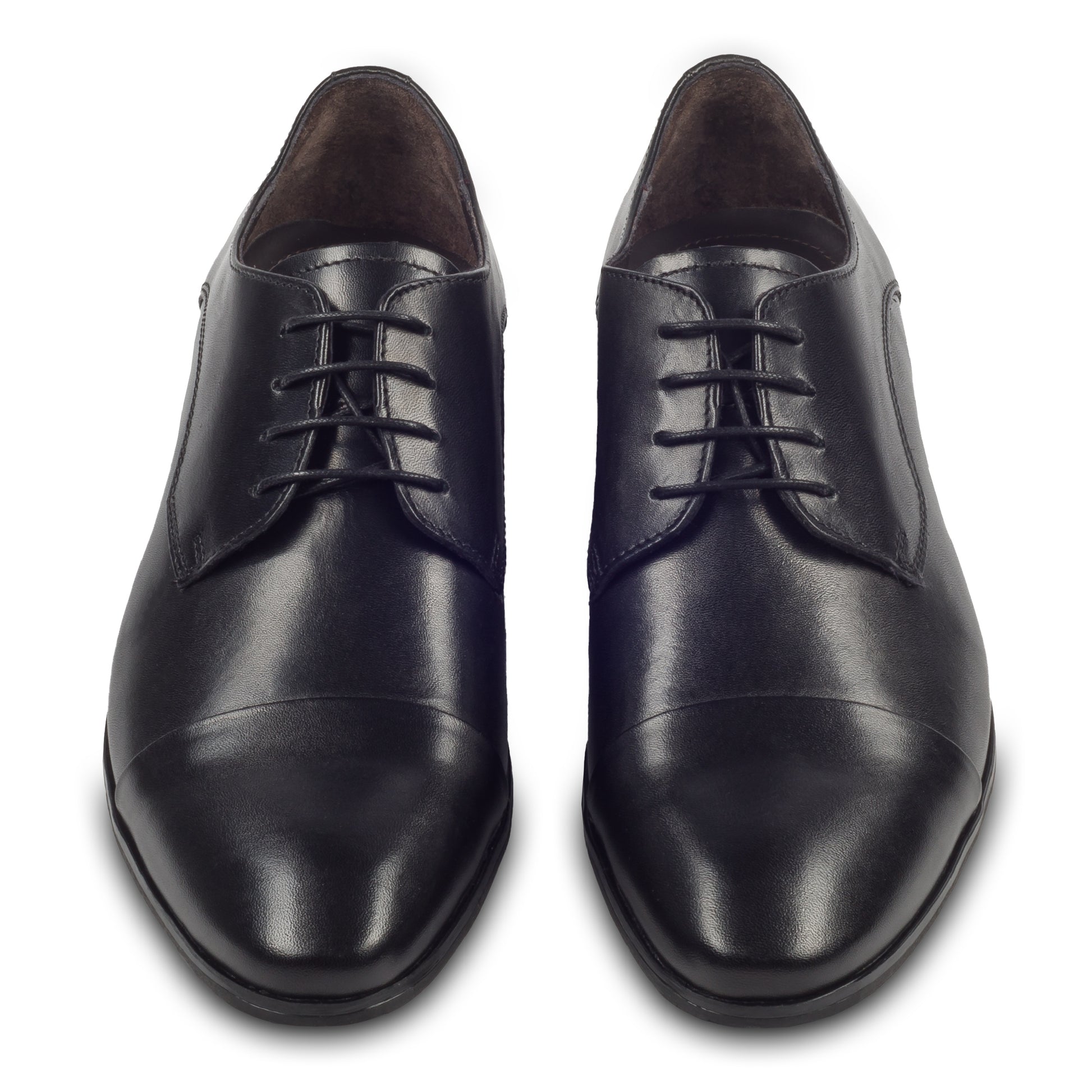 Nicola Benson Anzugschuh, Captoe Derby schwarz. Ansicht paarweise von vorne