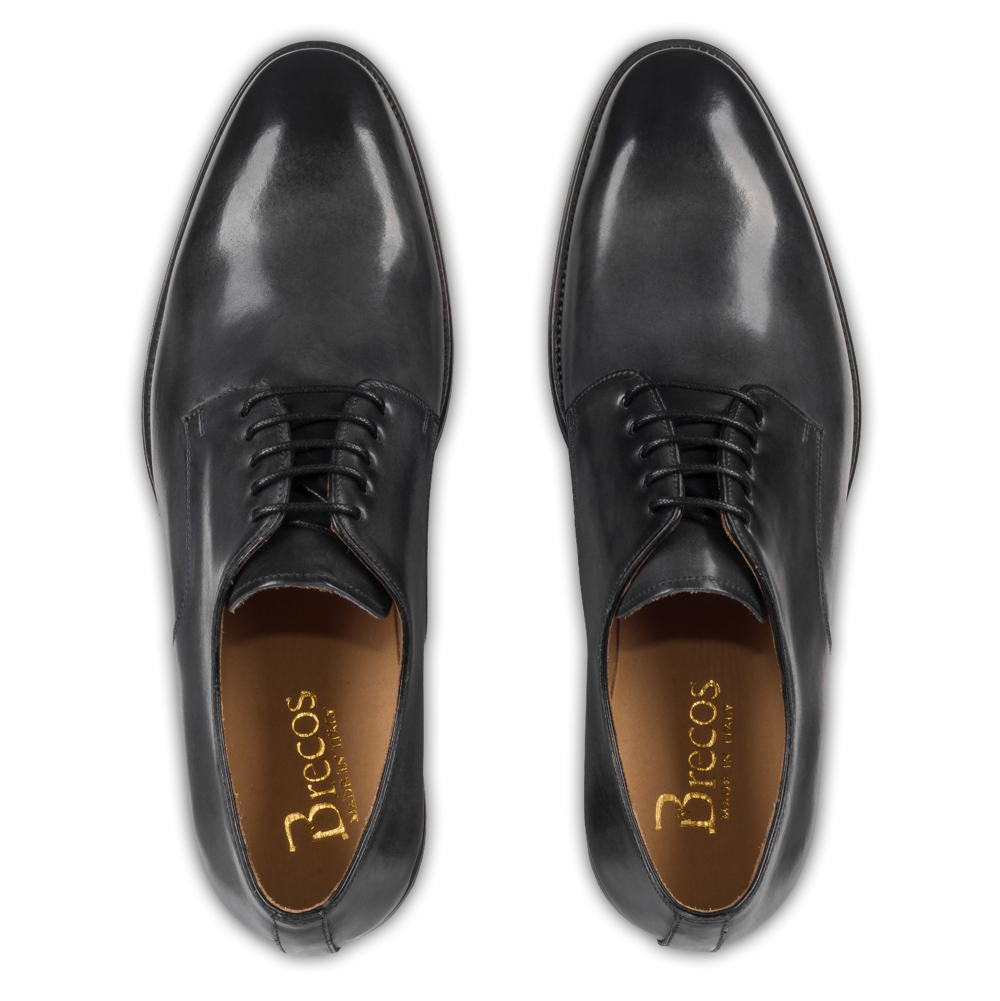 BRECOS – Italienische Herren Anzugschuhe, Plain Derby Schnürer in mittelbraun. Handgefertigt und durchgenäht. Paarweise Draufsicht von oben