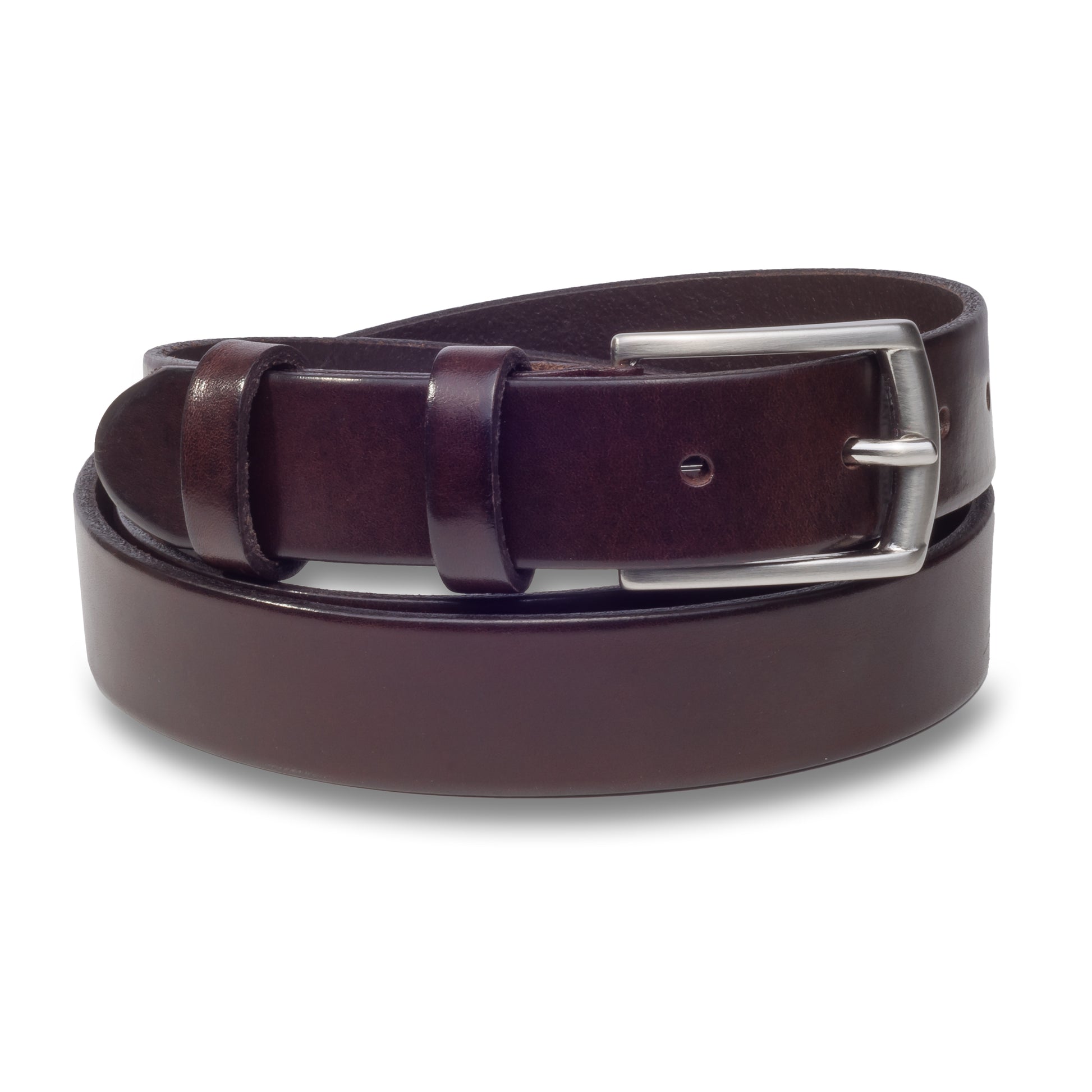 Ledergürtel bordeaux, ohne Naht, Schließe silber