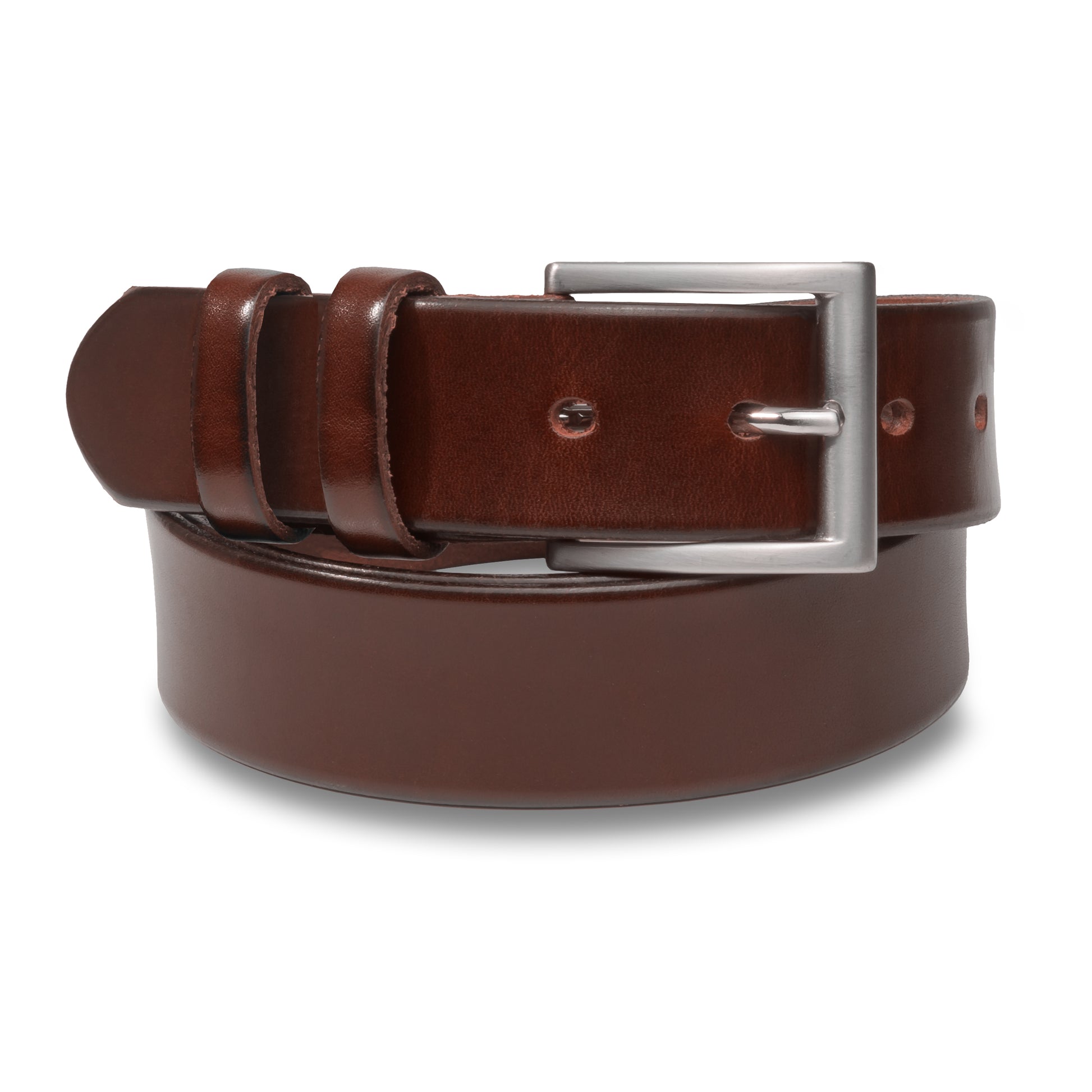 Ledergürtel dunkelbraun ohne Naht, Schließe silber