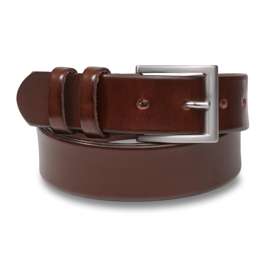 Ledergürtel dunkelbraun ohne Naht, Schließe silber