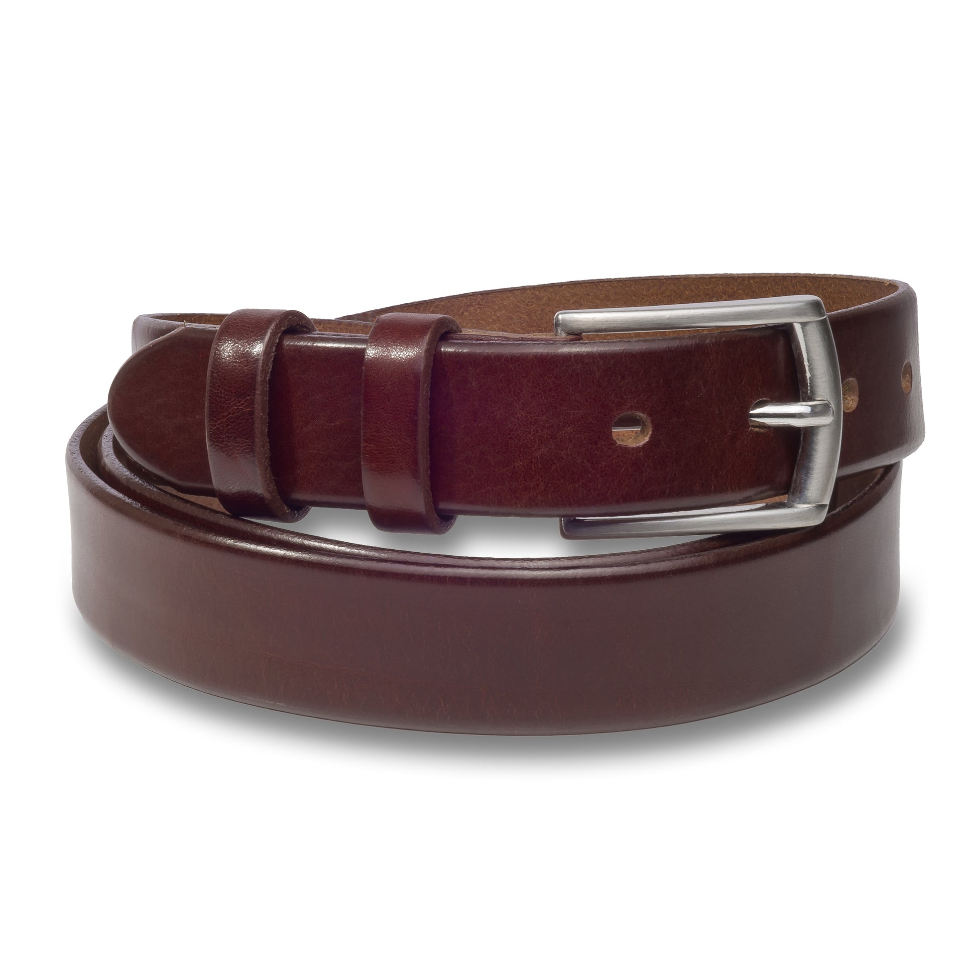 Ledergürtel dunkelbraun ohne Naht, 3 cm breit, Schließe silber
