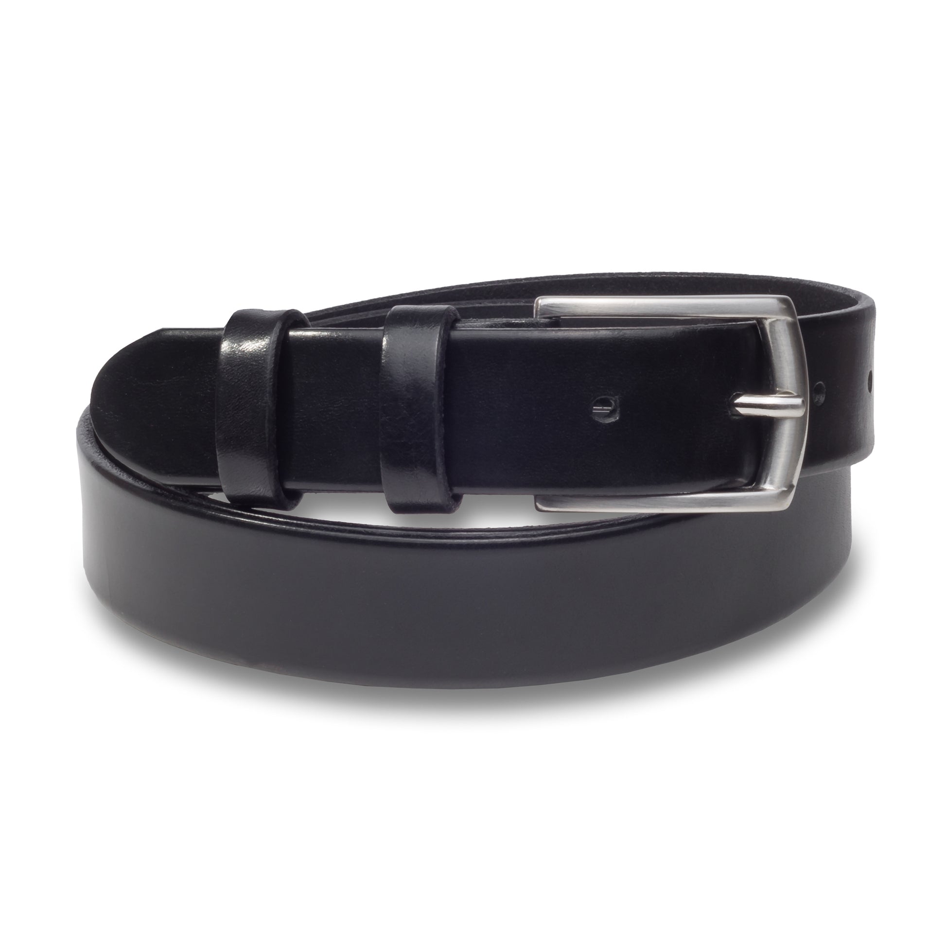Ledergürtel schwarz ohne Naht, 3.5 cm breit. Schließe silber
