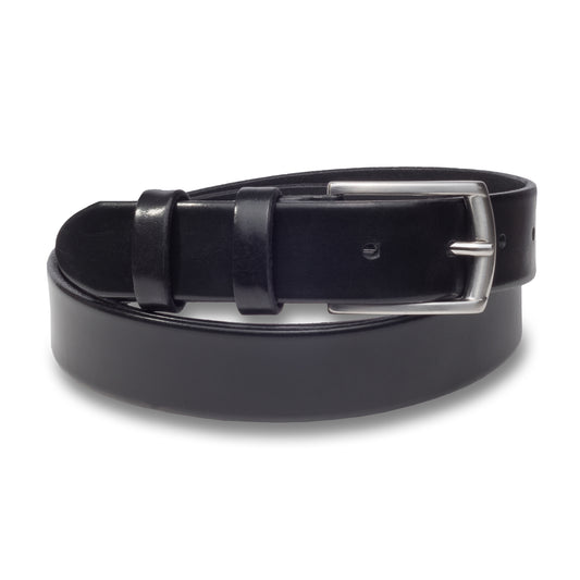Ledergürtel schwarz ohne Naht, 3.5 cm breit. Schließe silber
